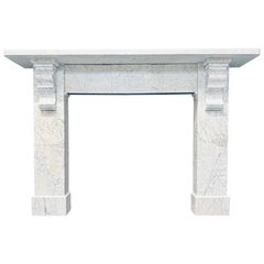 19th Century Scottish Victorian Carrara Marble Corbeled Fireplace.