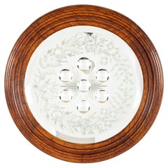 19th Century Scottish Witches Mirror With Etched Thistles And Elm Wood Frame