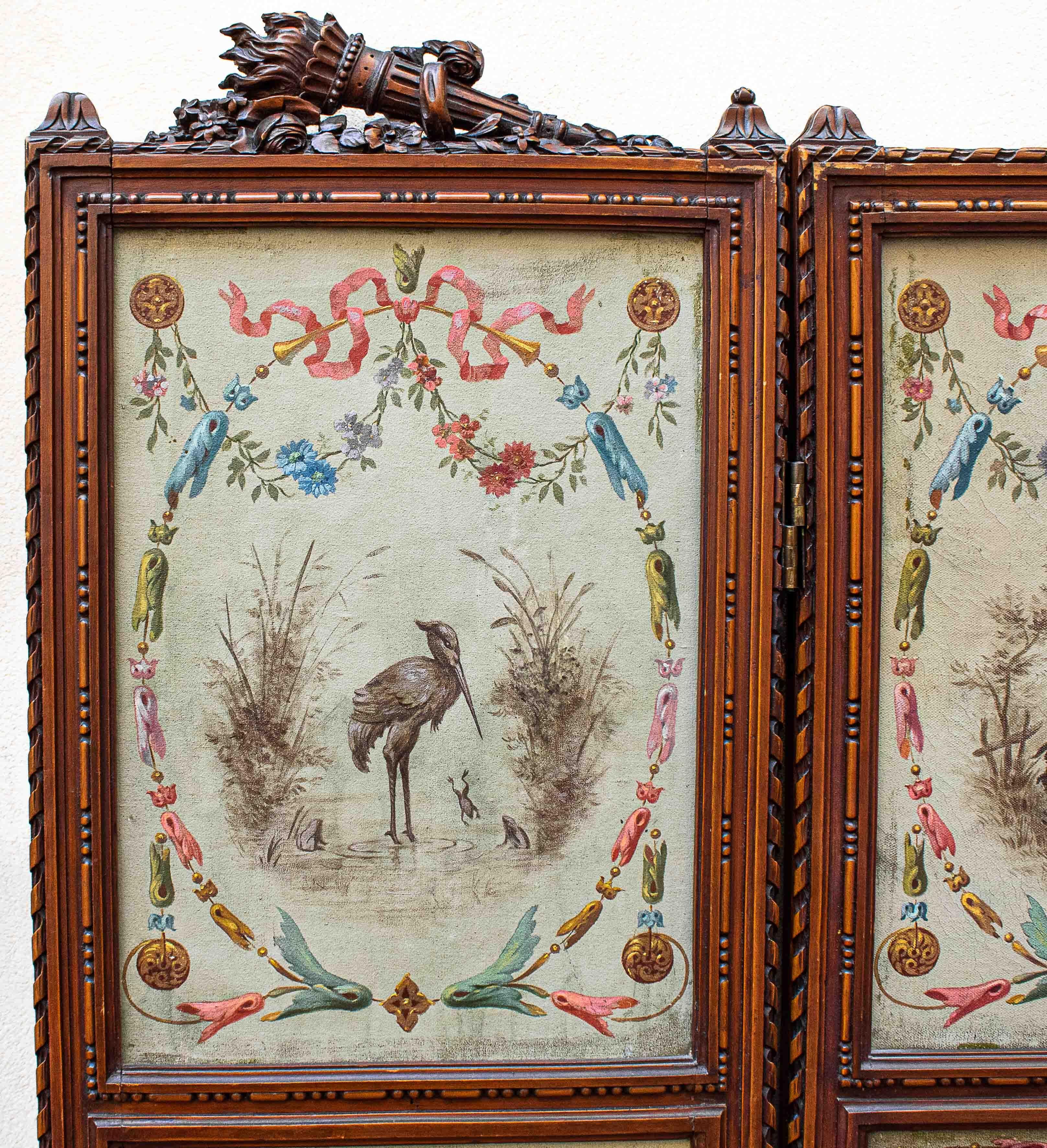 italien Écran du 19e siècle avec peinture de Grotesques Huile sur toile en vente