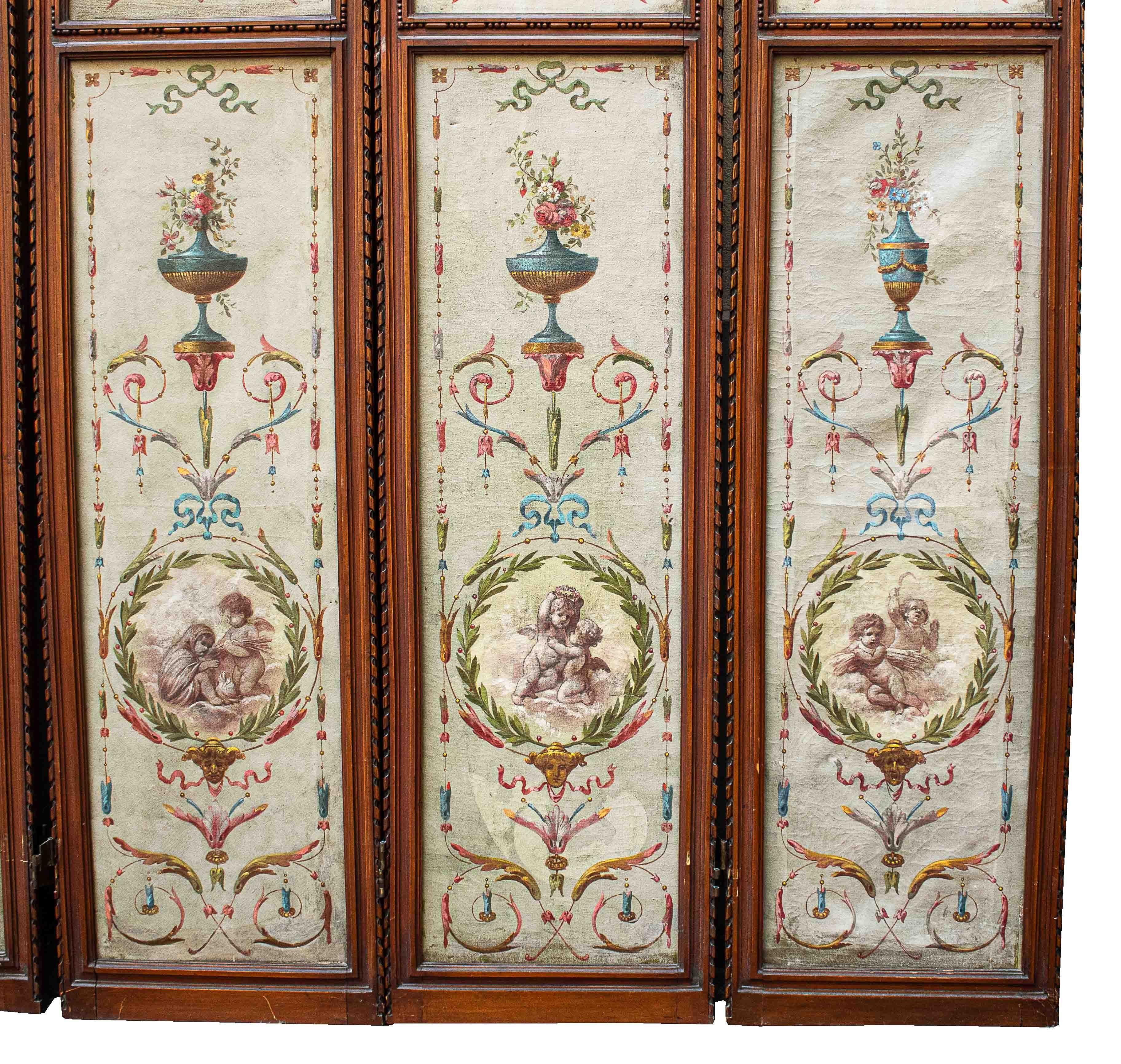 19th Century Screen with Grotesques Painting Oil on Canvas For Sale 1