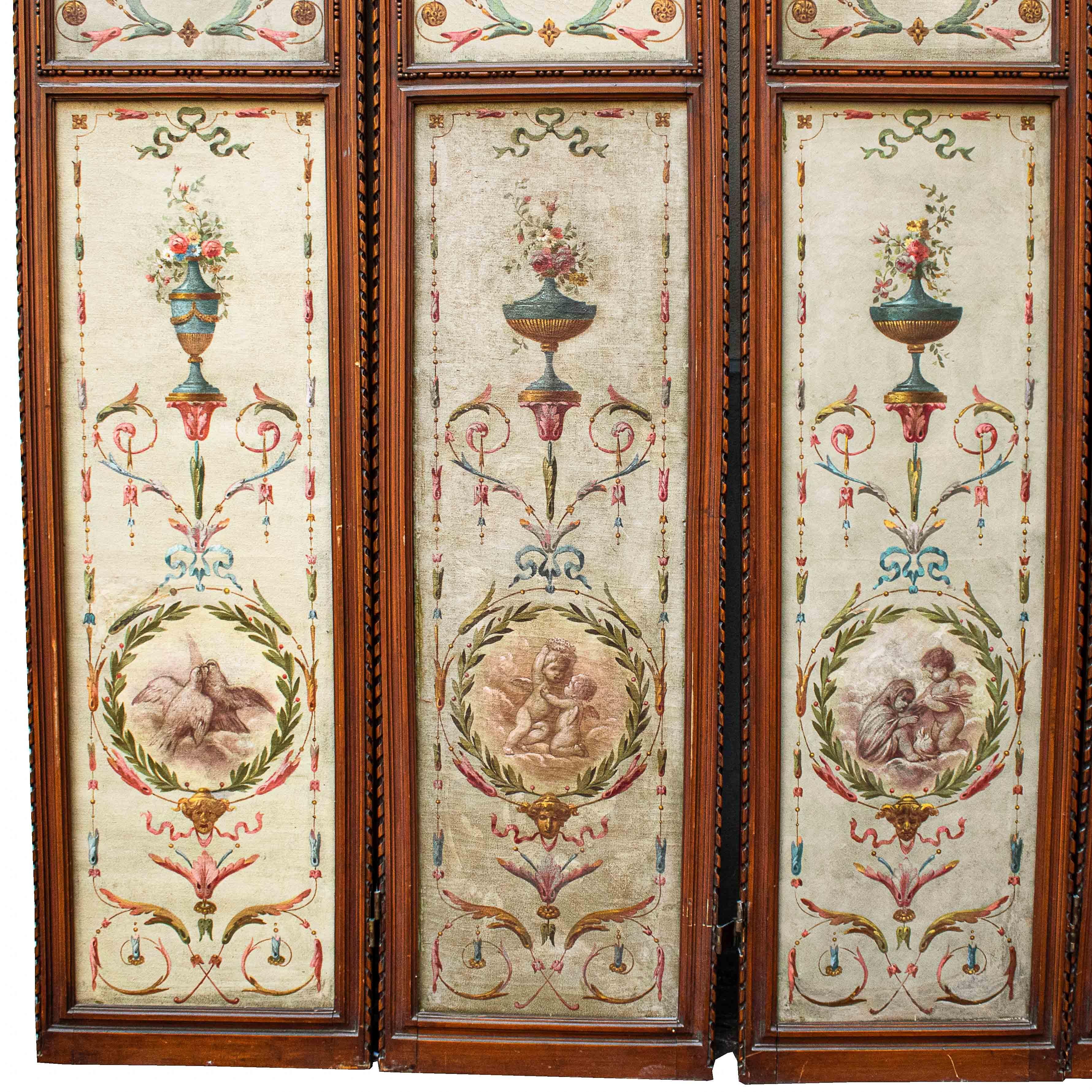 19th Century Screen with Grotesques Painting Oil on Canvas For Sale 2