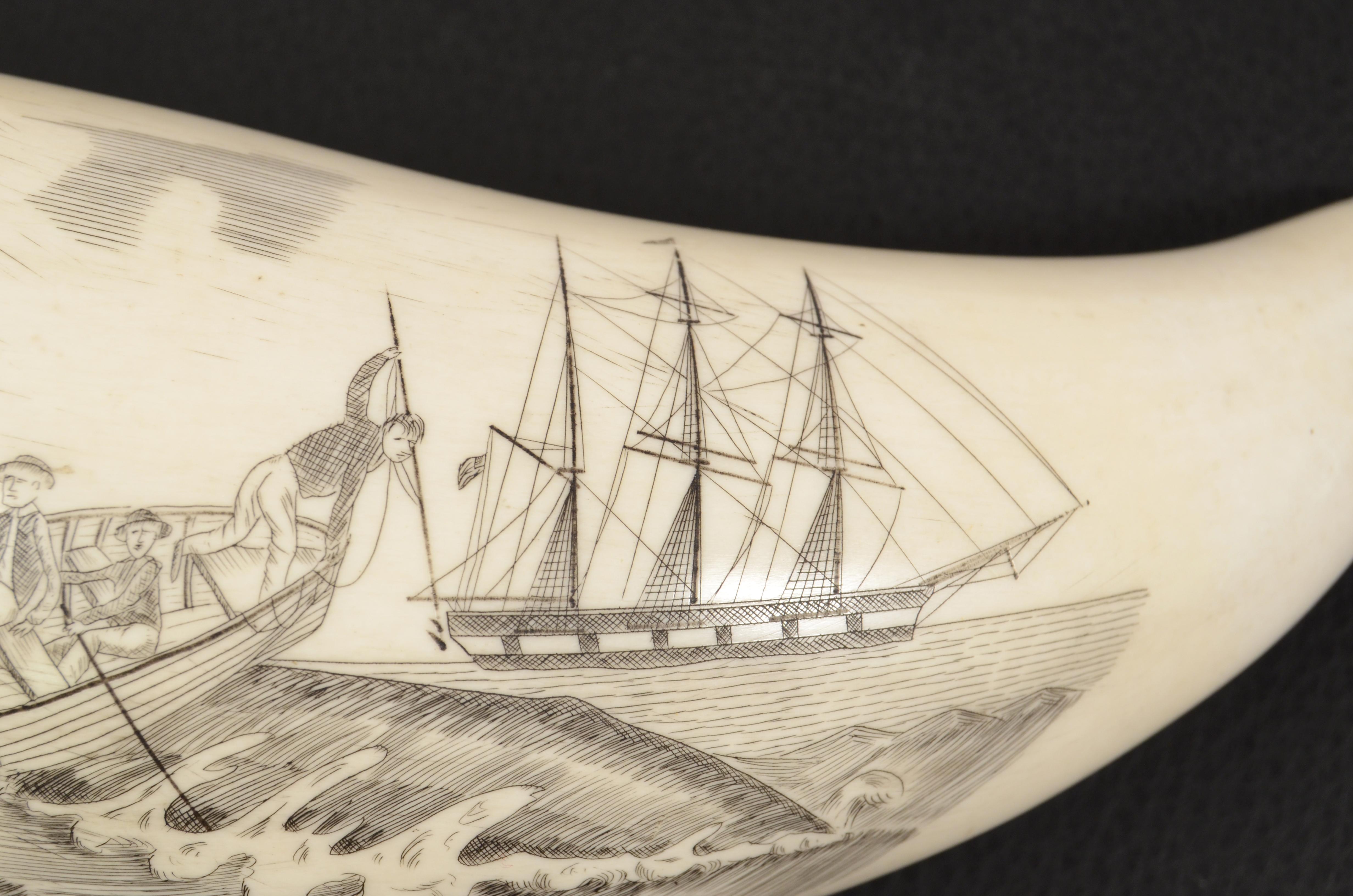 Mid-19th Century 19th Century Scrimshaw of an Engraved Whale Tooth Antique Nautical Workmanship