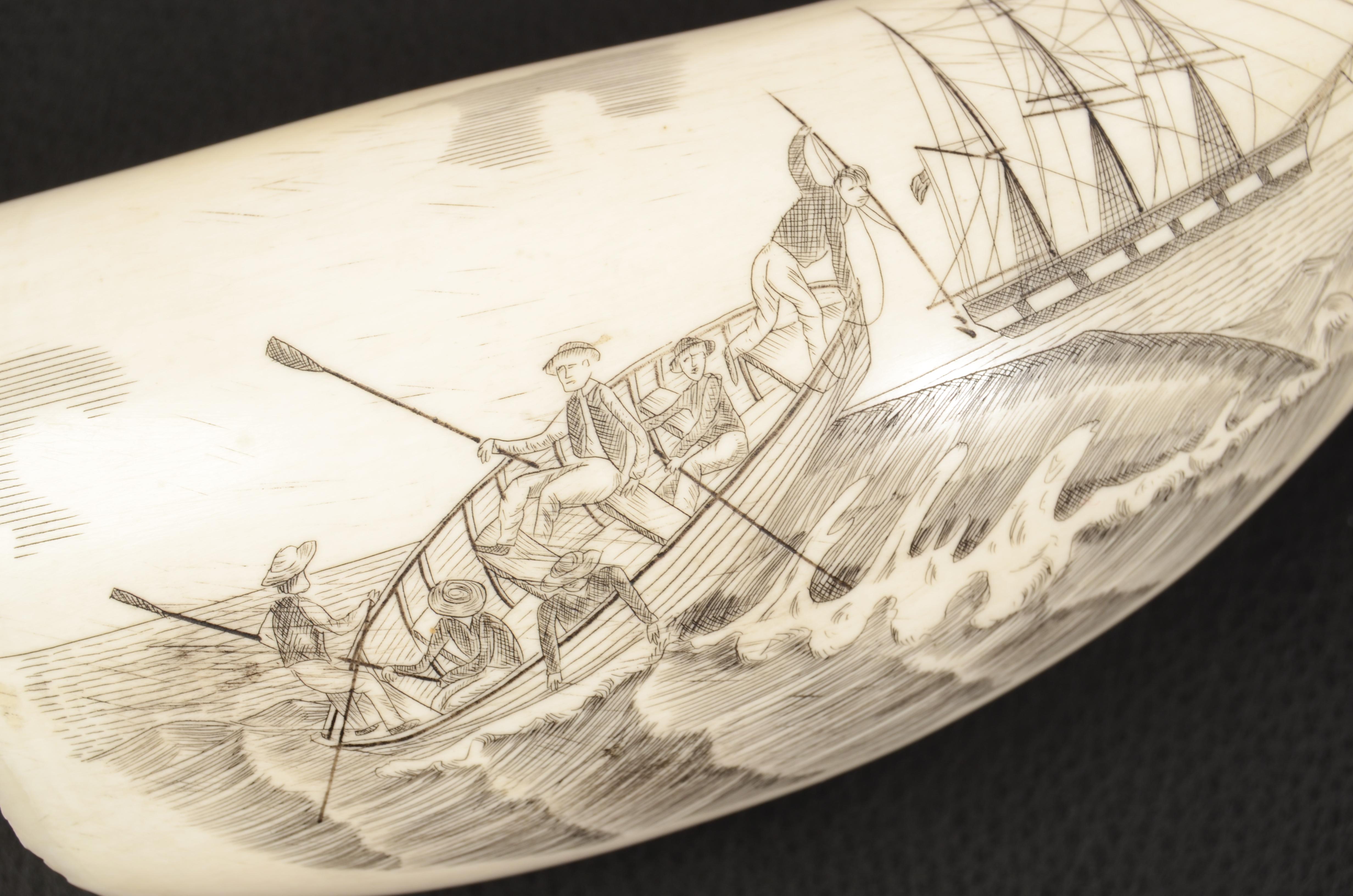 Bone 19th Century Scrimshaw of an Engraved Whale Tooth Antique Nautical Workmanship