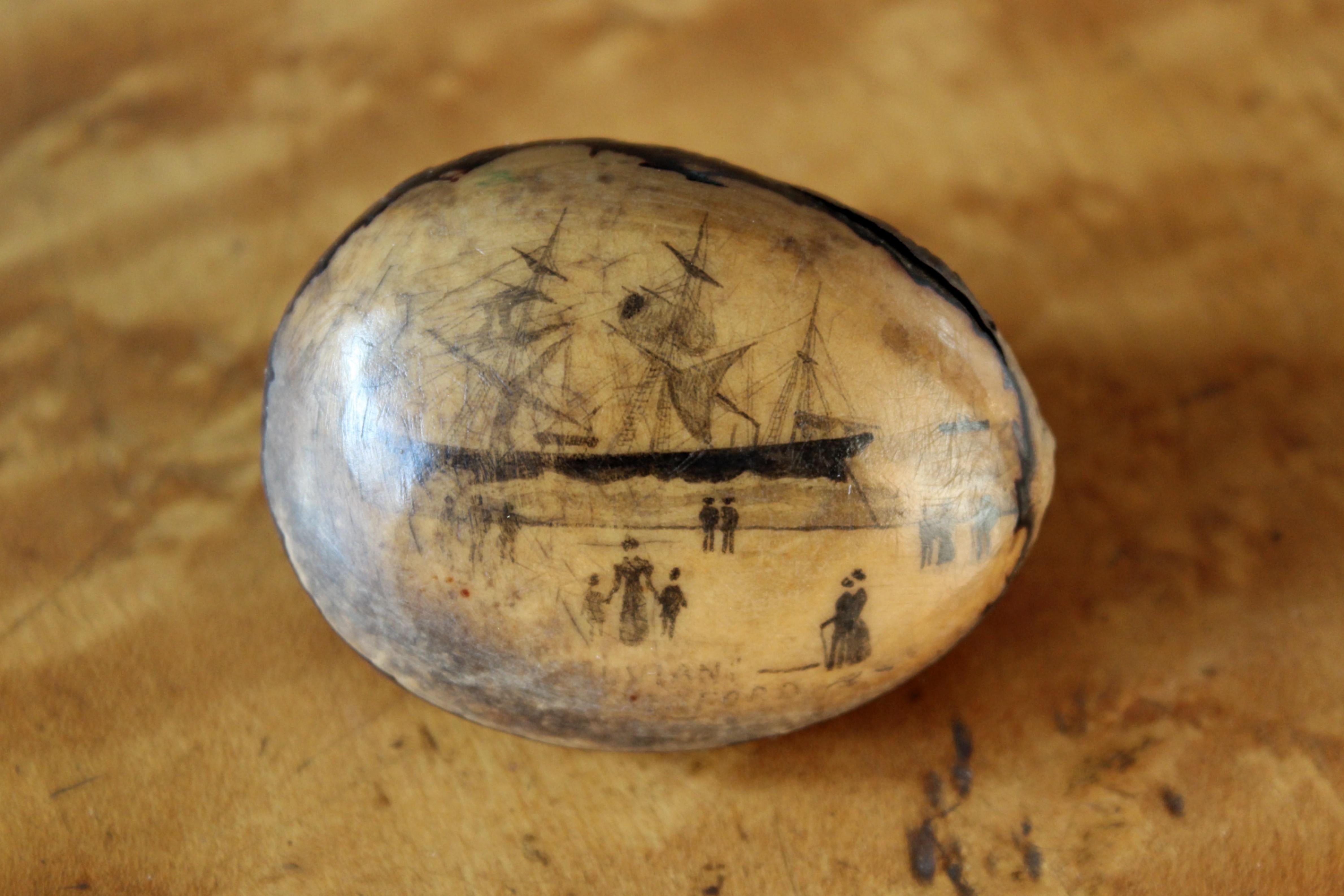 19th Century Scrimshaw Sailors Nut Ship Run Aground Dylan Ford Maritime Naval  In Good Condition In Lowestoft, GB