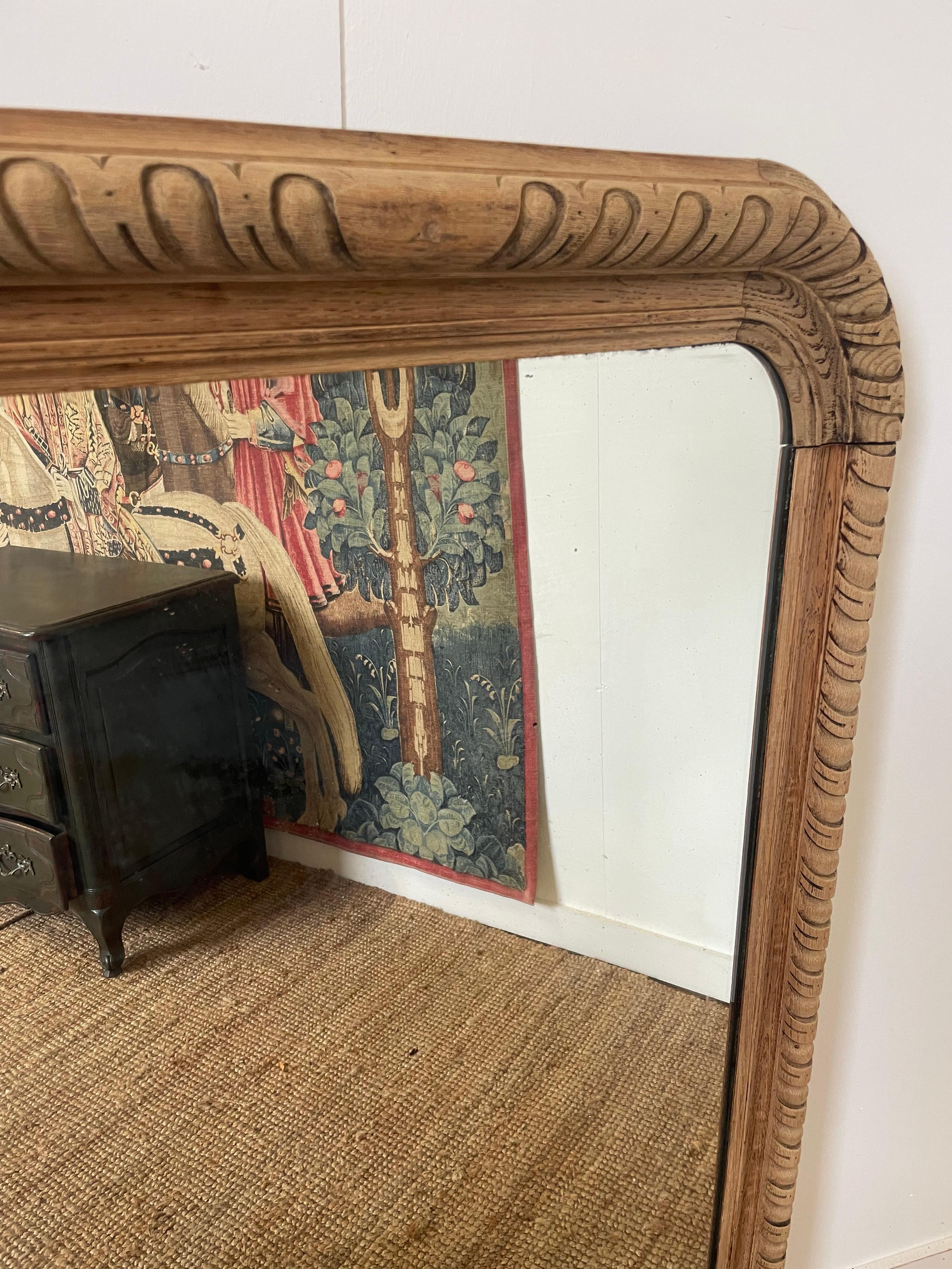 French 19th century scrubbed oak over mantle mirror  For Sale