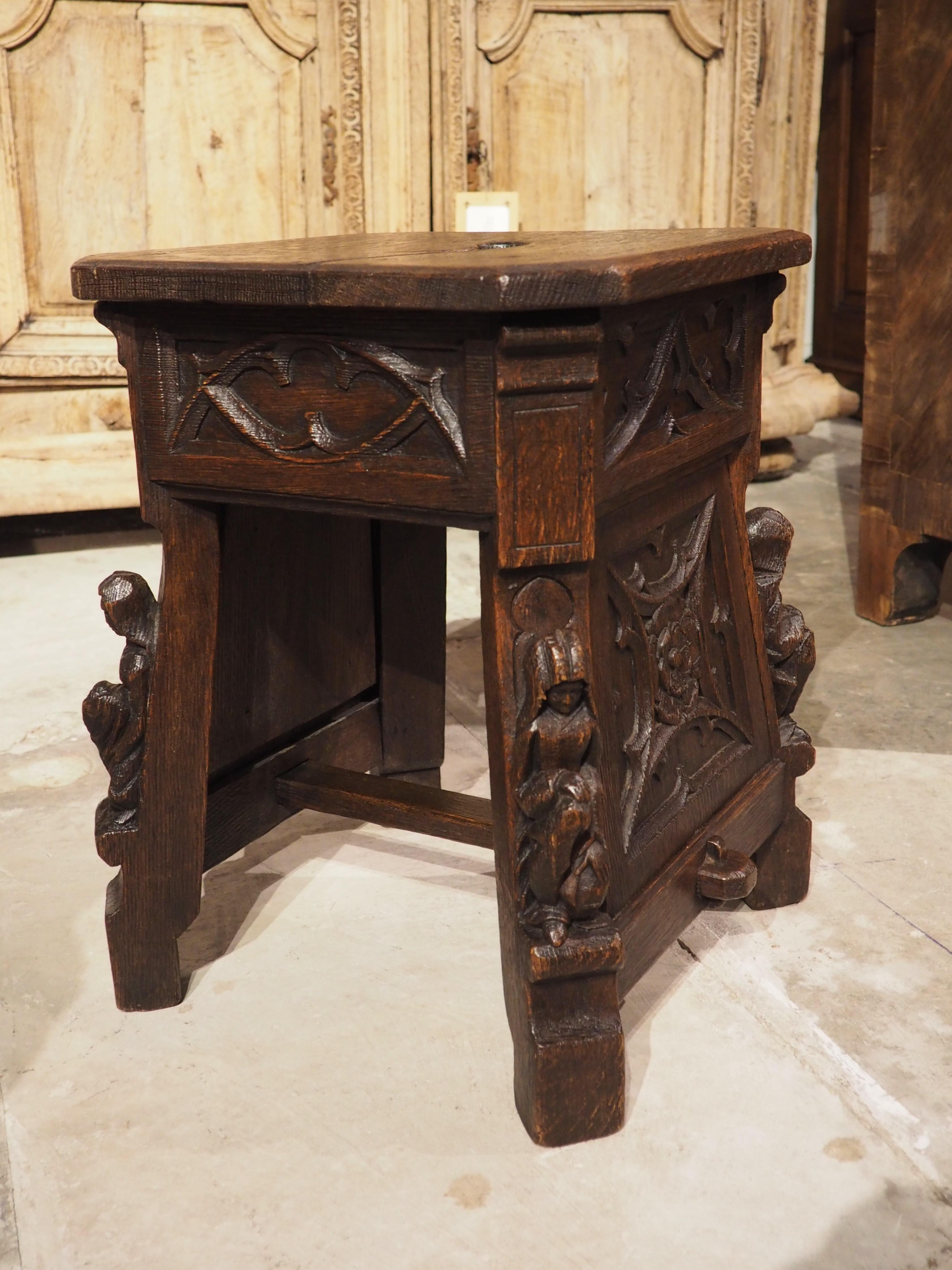 19th Century Sculpted French Oak Tabouret Stool in the Gothic Style 6