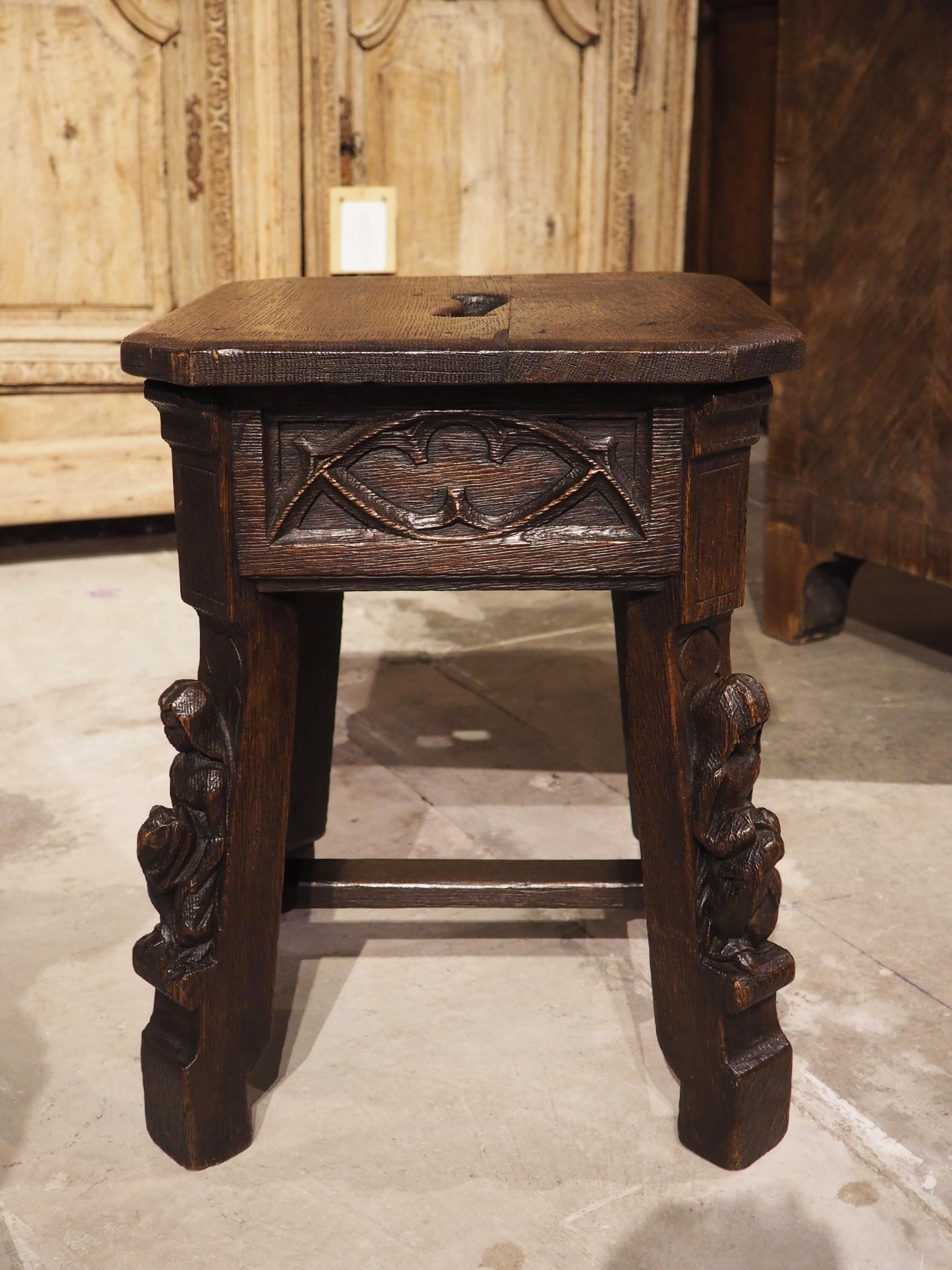 19th Century Sculpted French Oak Tabouret Stool in the Gothic Style 7