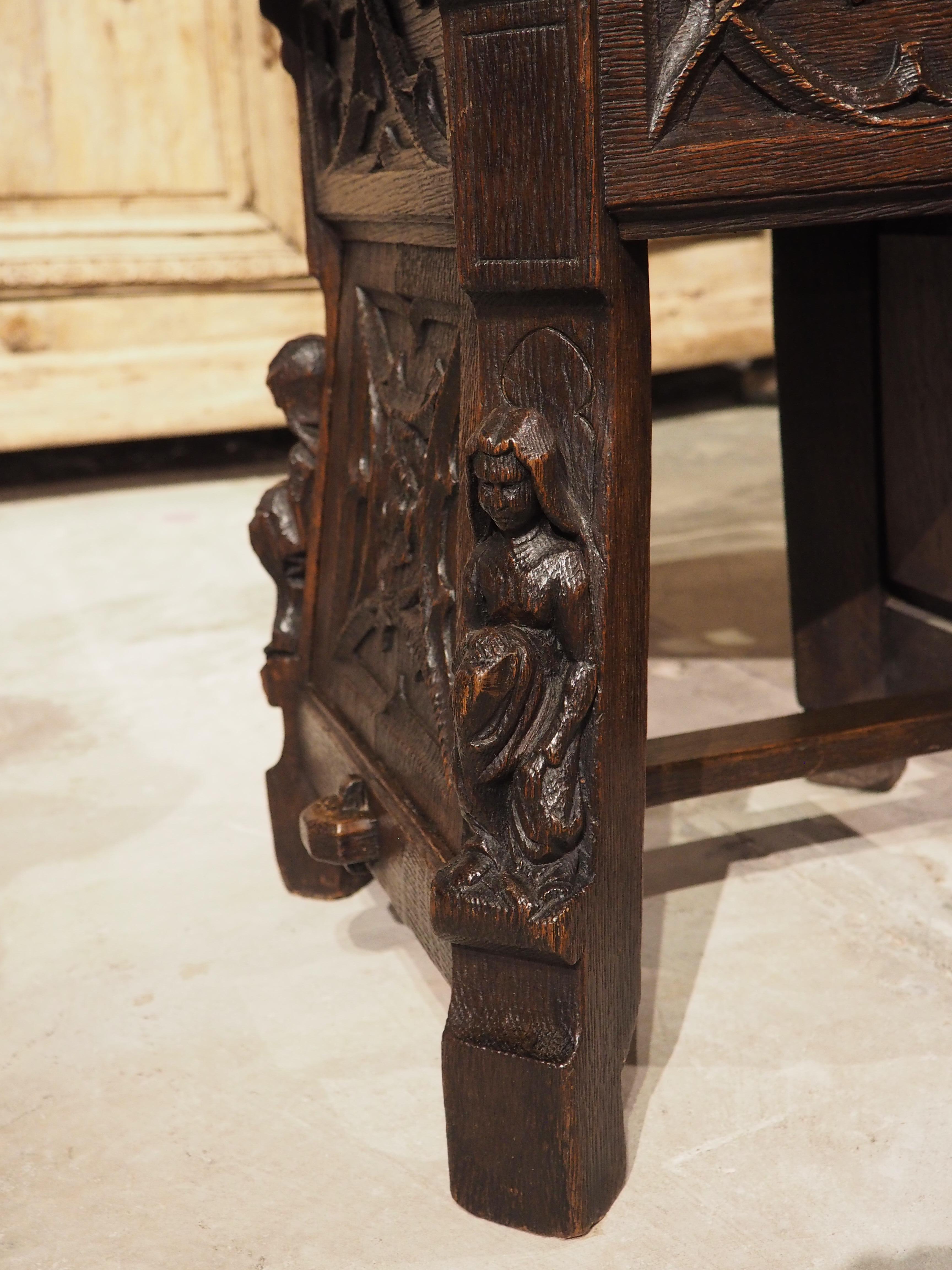 19th Century Sculpted French Oak Tabouret Stool in the Gothic Style 8