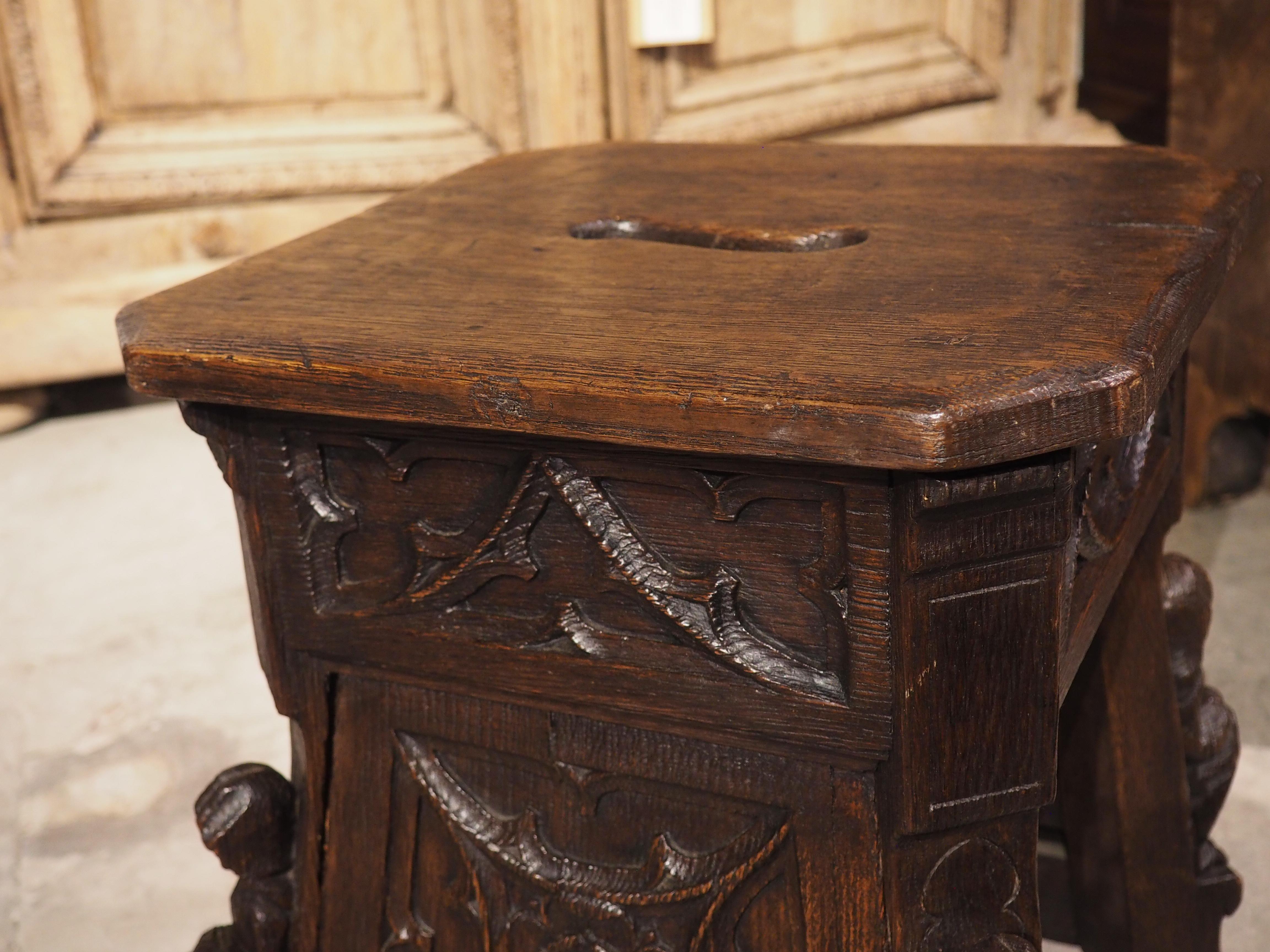 19th Century Sculpted French Oak Tabouret Stool in the Gothic Style 10