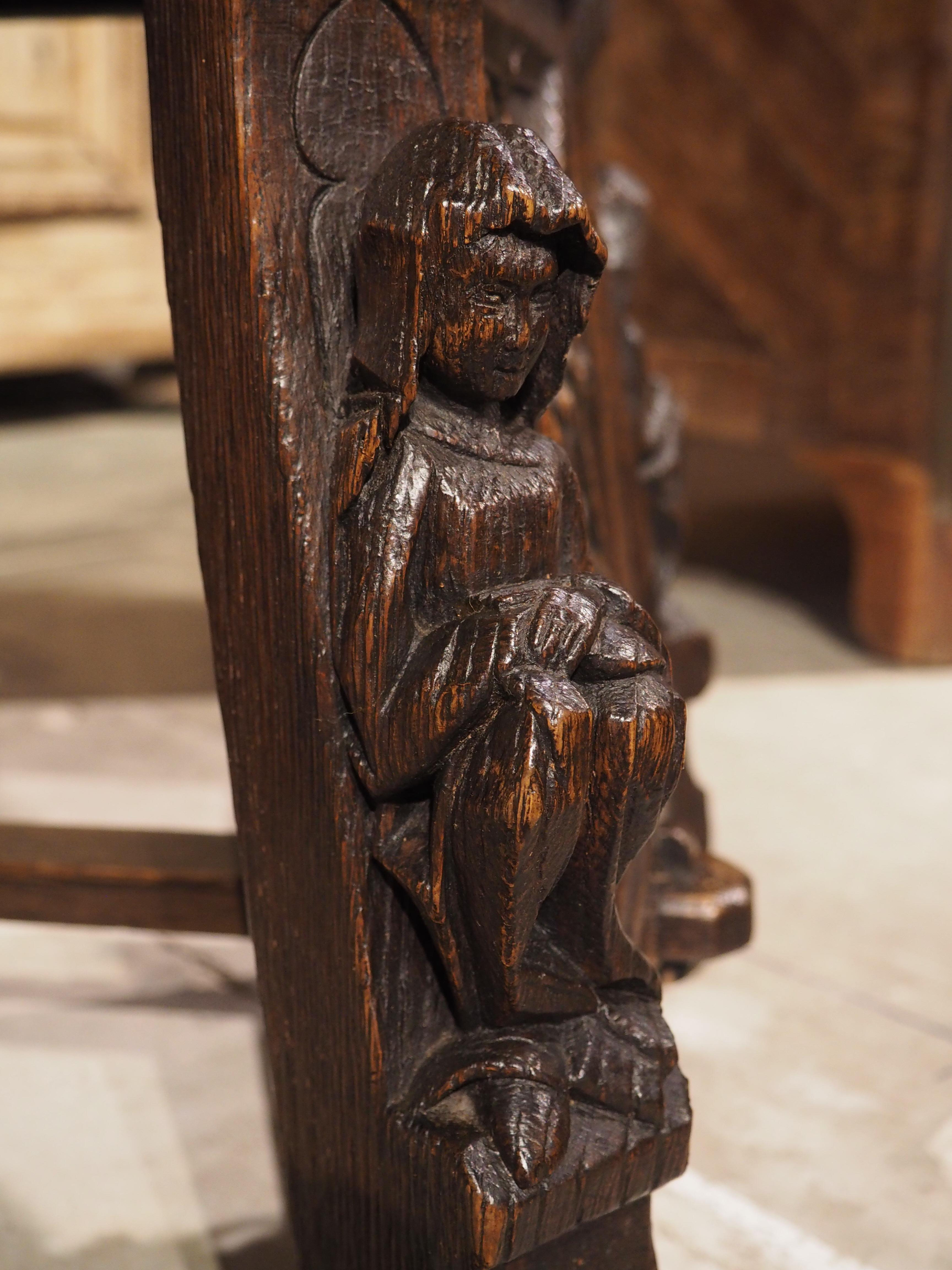 19th Century Sculpted French Oak Tabouret Stool in the Gothic Style 12