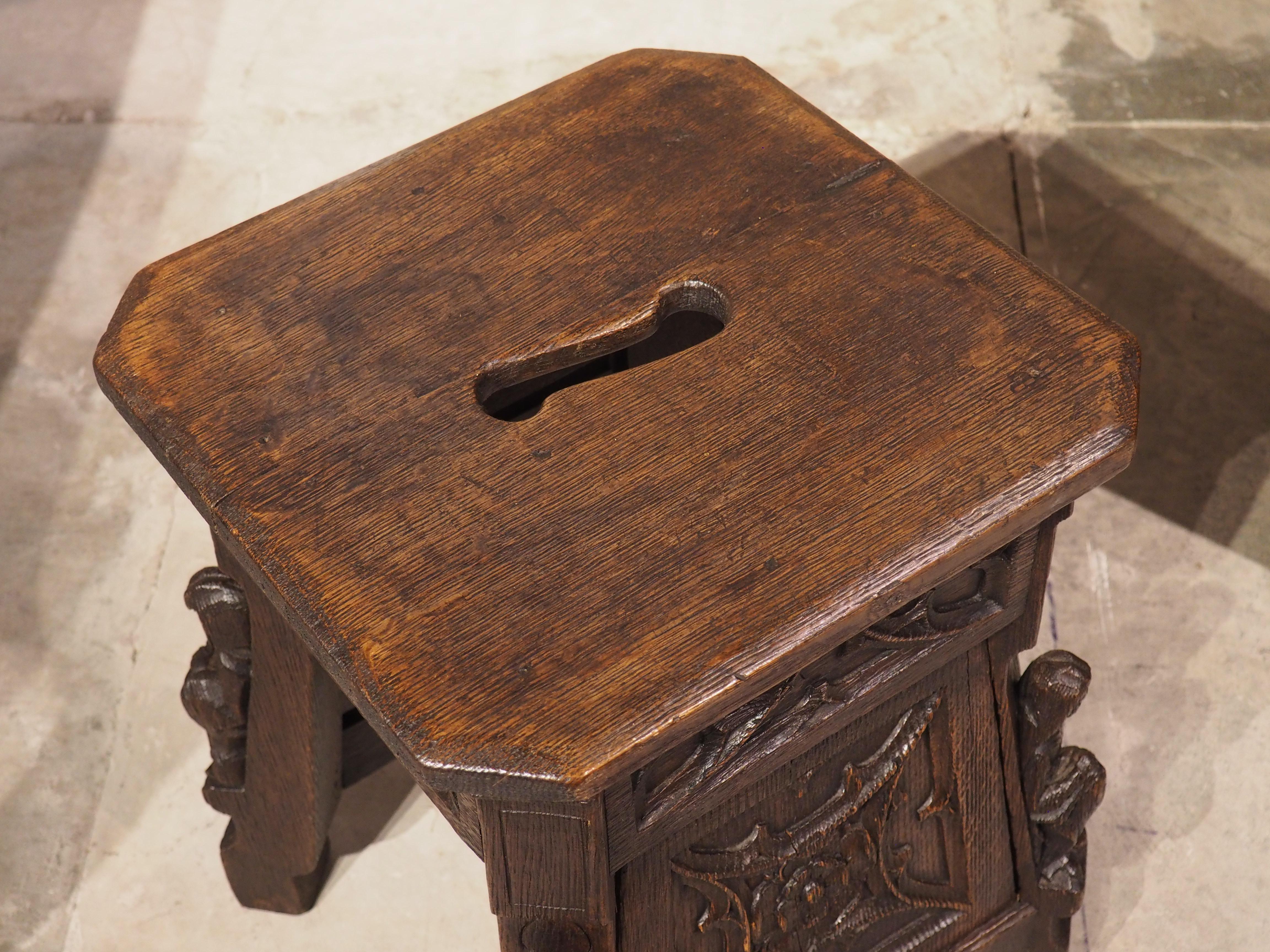 19th Century Sculpted French Oak Tabouret Stool in the Gothic Style 15