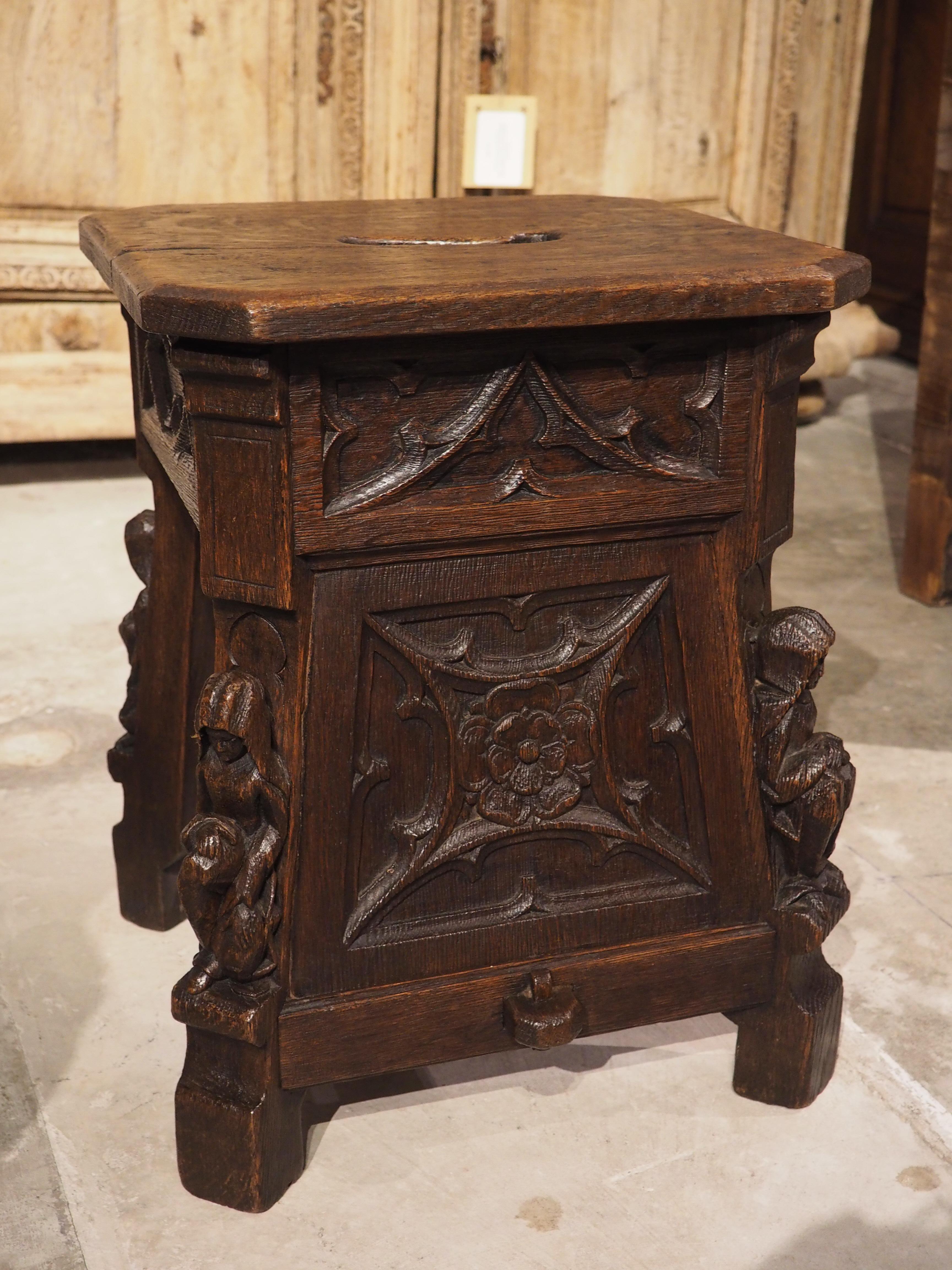 19th Century Sculpted French Oak Tabouret Stool in the Gothic Style 16