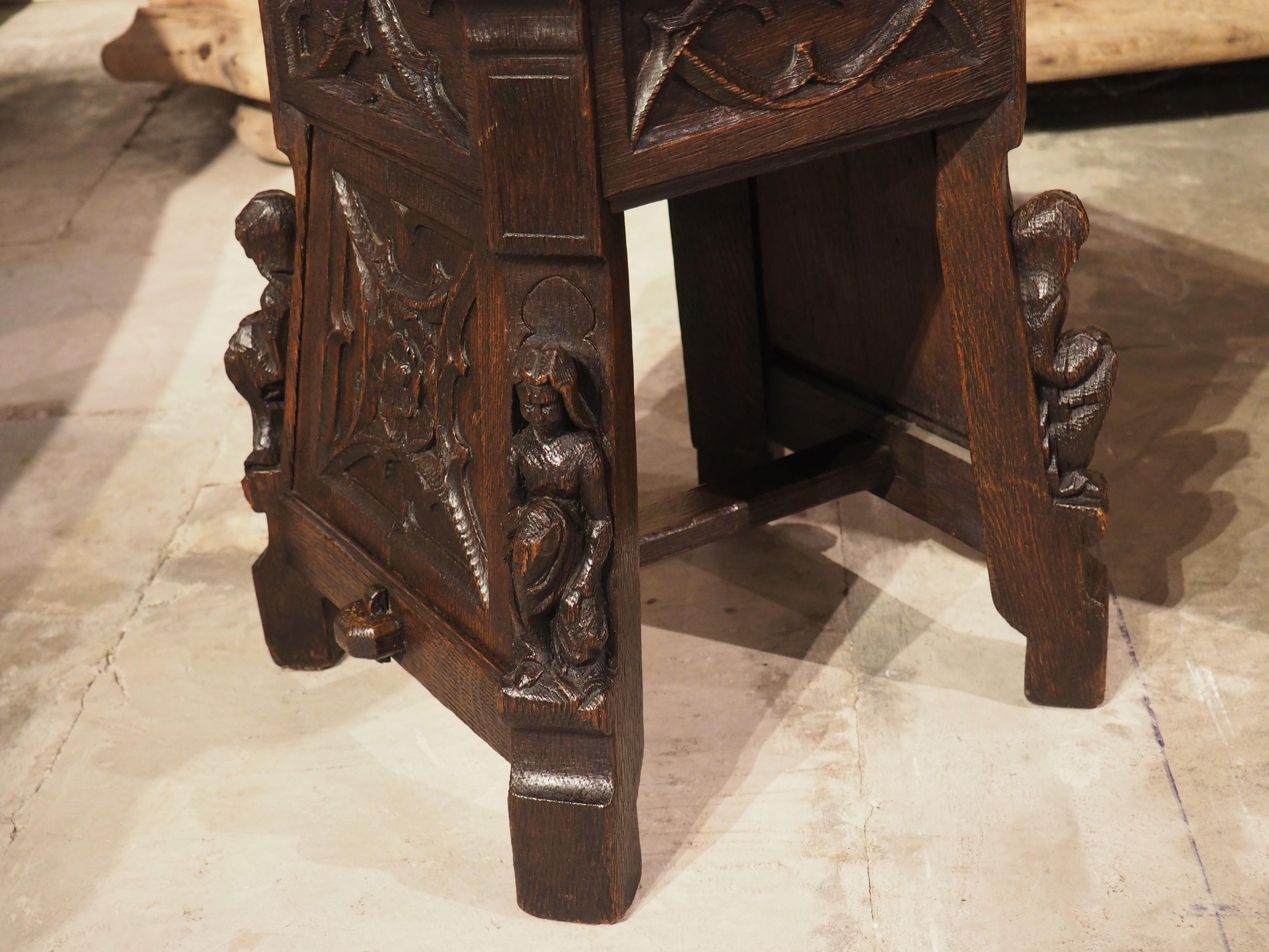 Hand-Carved 19th Century Sculpted French Oak Tabouret Stool in the Gothic Style