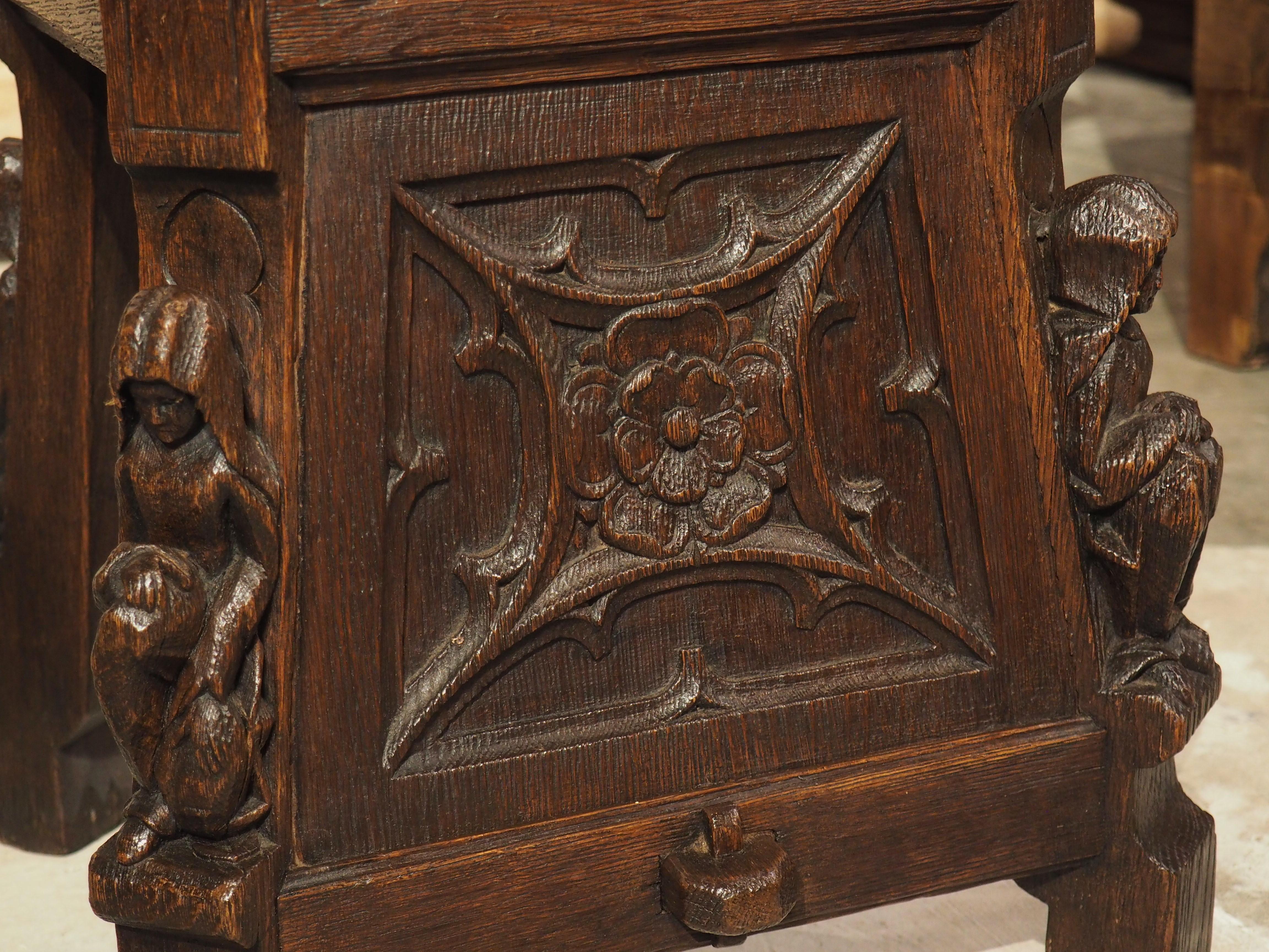 19th Century Sculpted French Oak Tabouret Stool in the Gothic Style 1