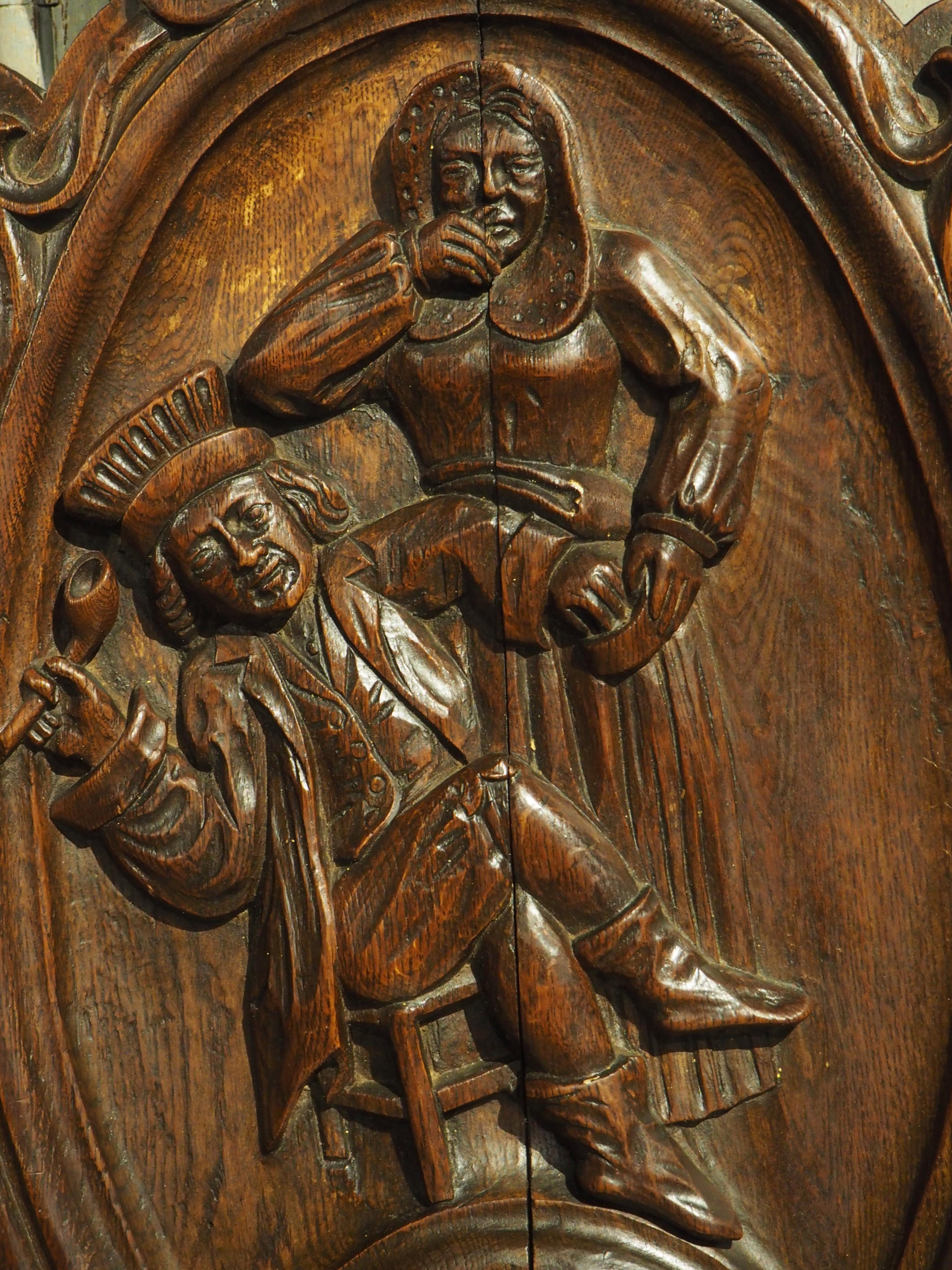 Hand-Carved 19th Century Sculpted Oak Bas Relief Panel from France