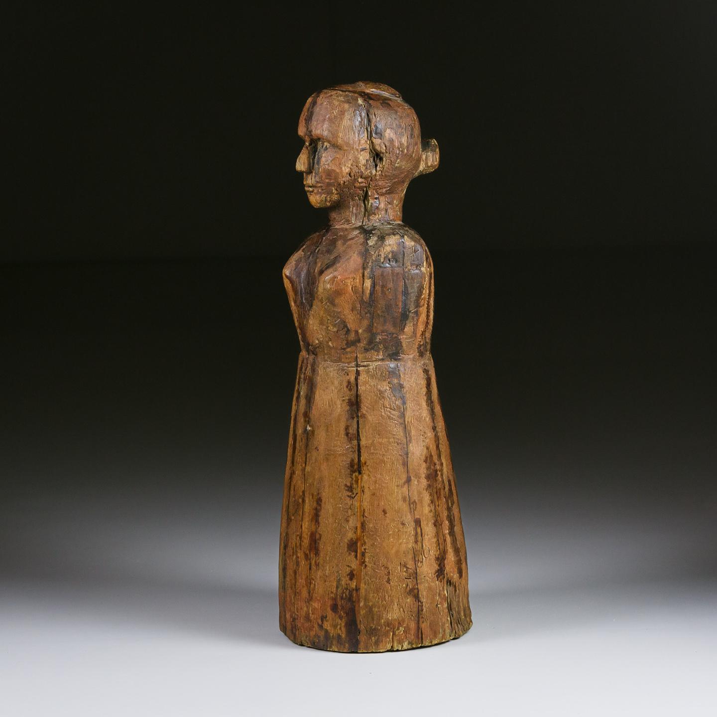 Wood 19th Century Sculptural Carving of a Woman For Sale