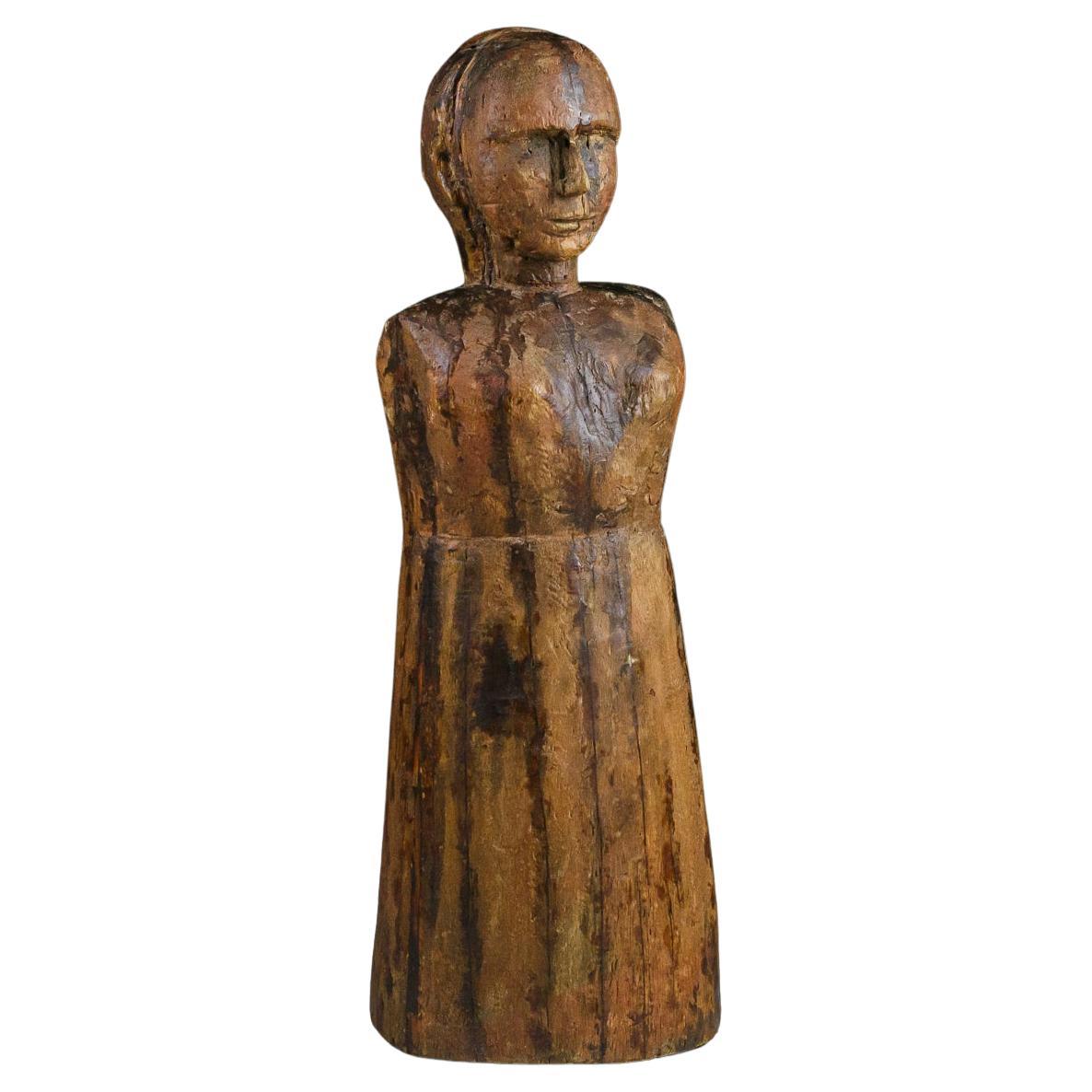 19th Century Sculptural Carving of a Woman For Sale