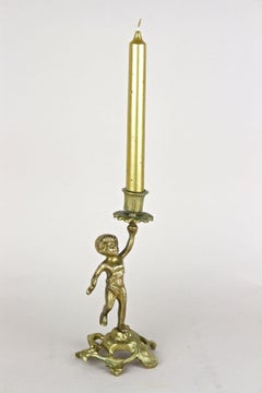 Skulpturaler Kerzenhalter aus firegilt-Barock-Messing im Barockstil des 19. Jahrhunderts, AT um 1880