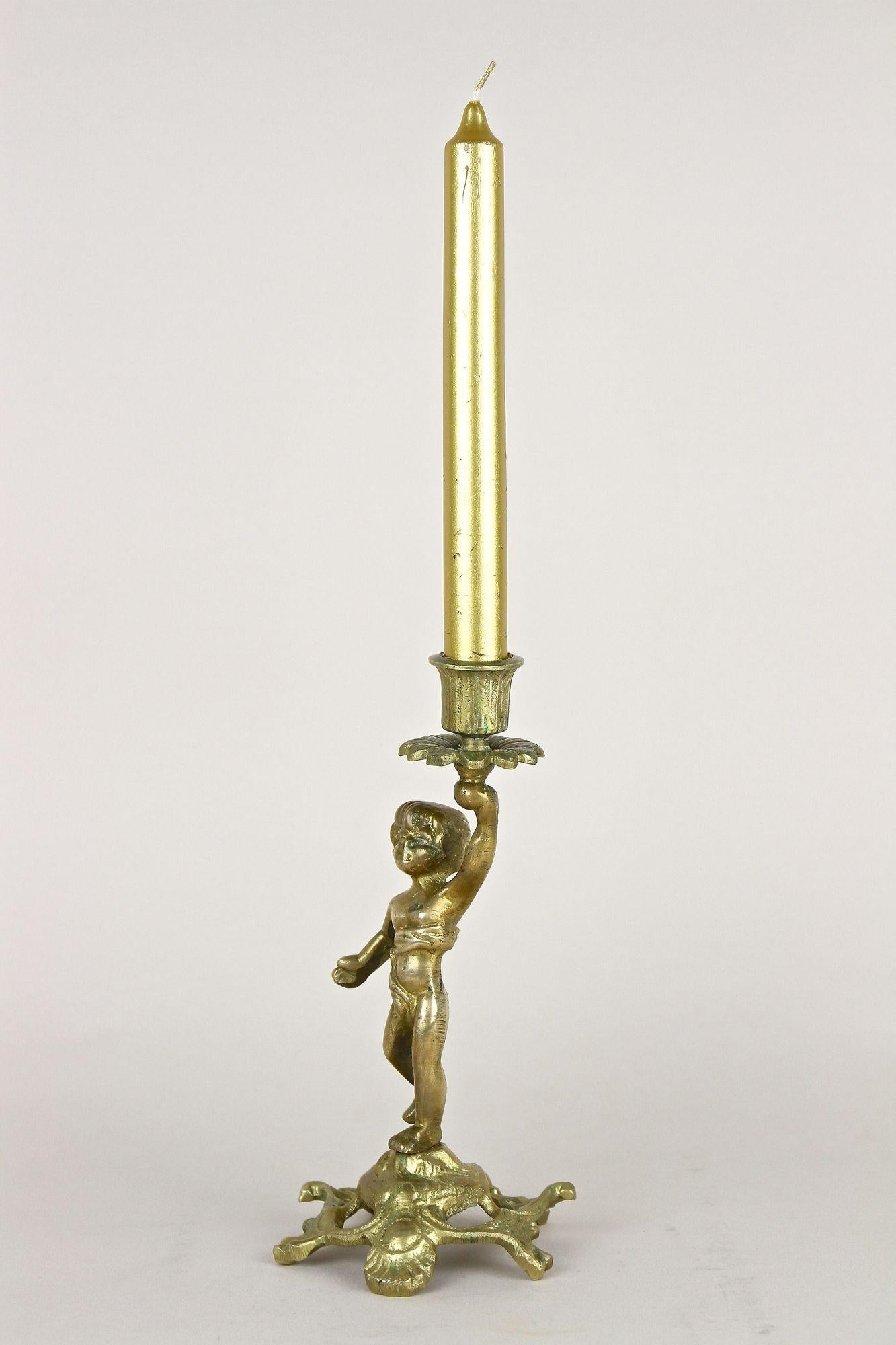 Austriaco Portacandele scultoreo in ottone barocco del XIX secolo, AT 1880 ca. in vendita
