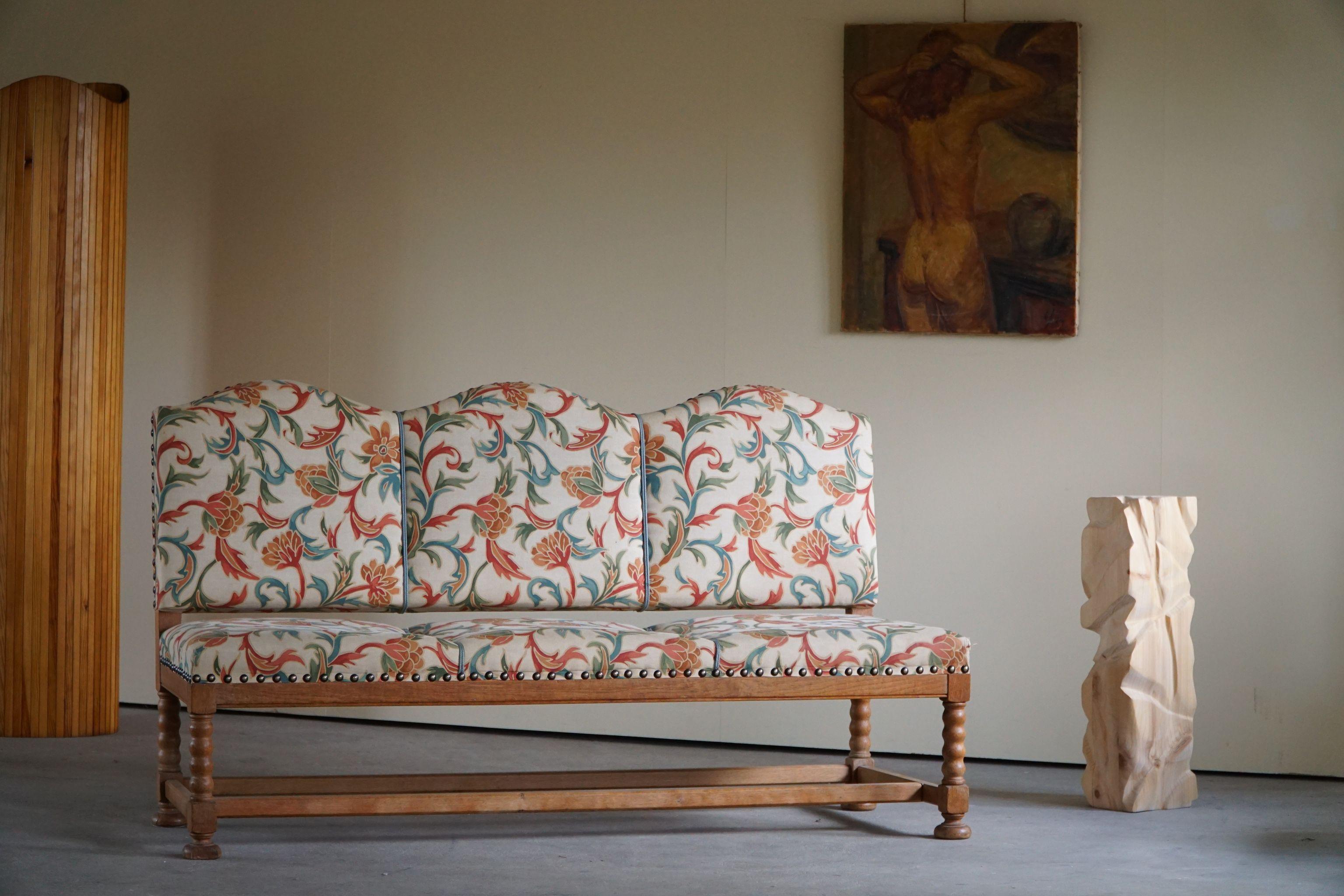 Fabric 19th Century Sculptural Three Seater Baroque Sofa, Made by a Danish Cabinetmaker