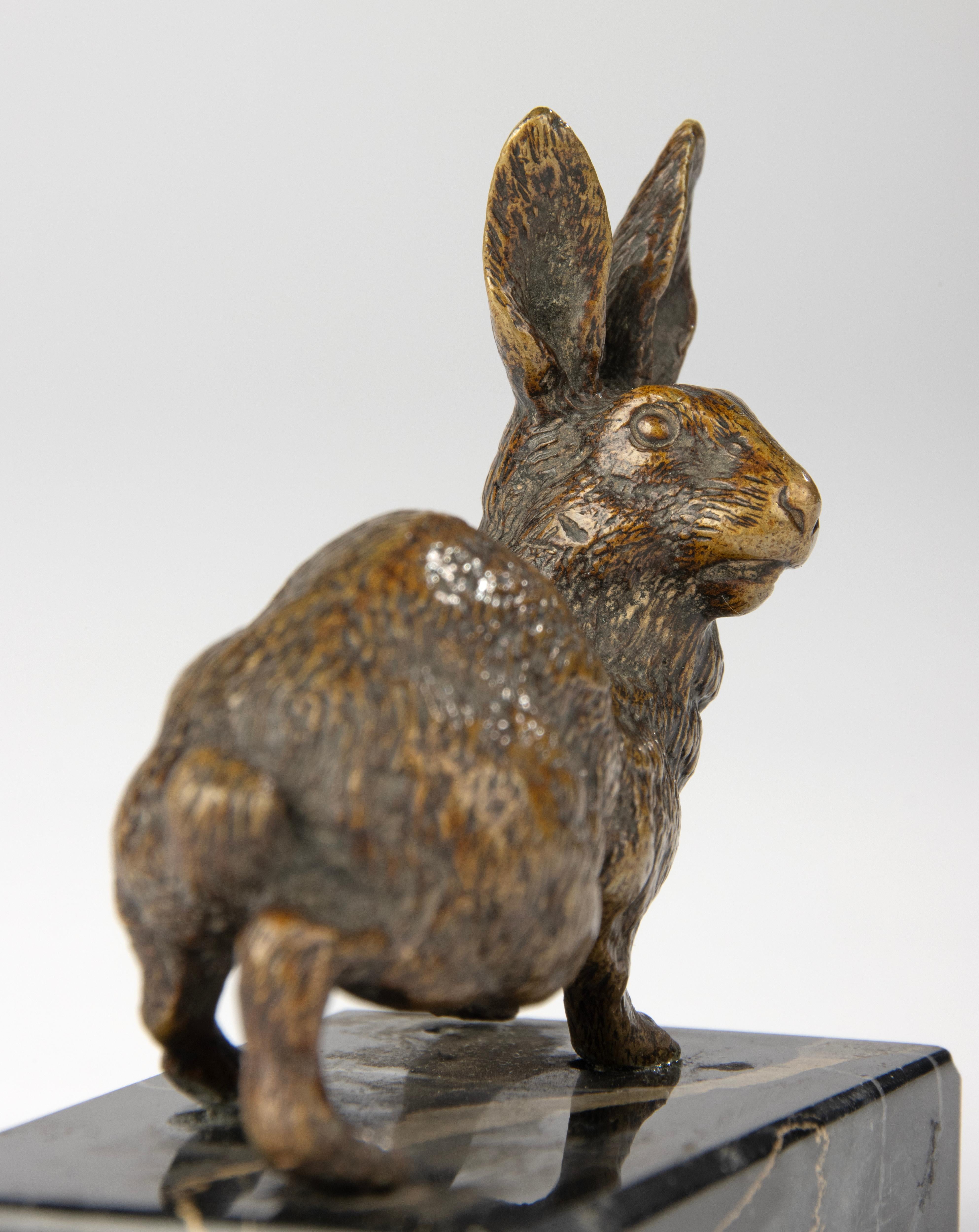 Scultura del XIX secolo - Bronzo - Lepre in corsa su base di marmo in vendita 4