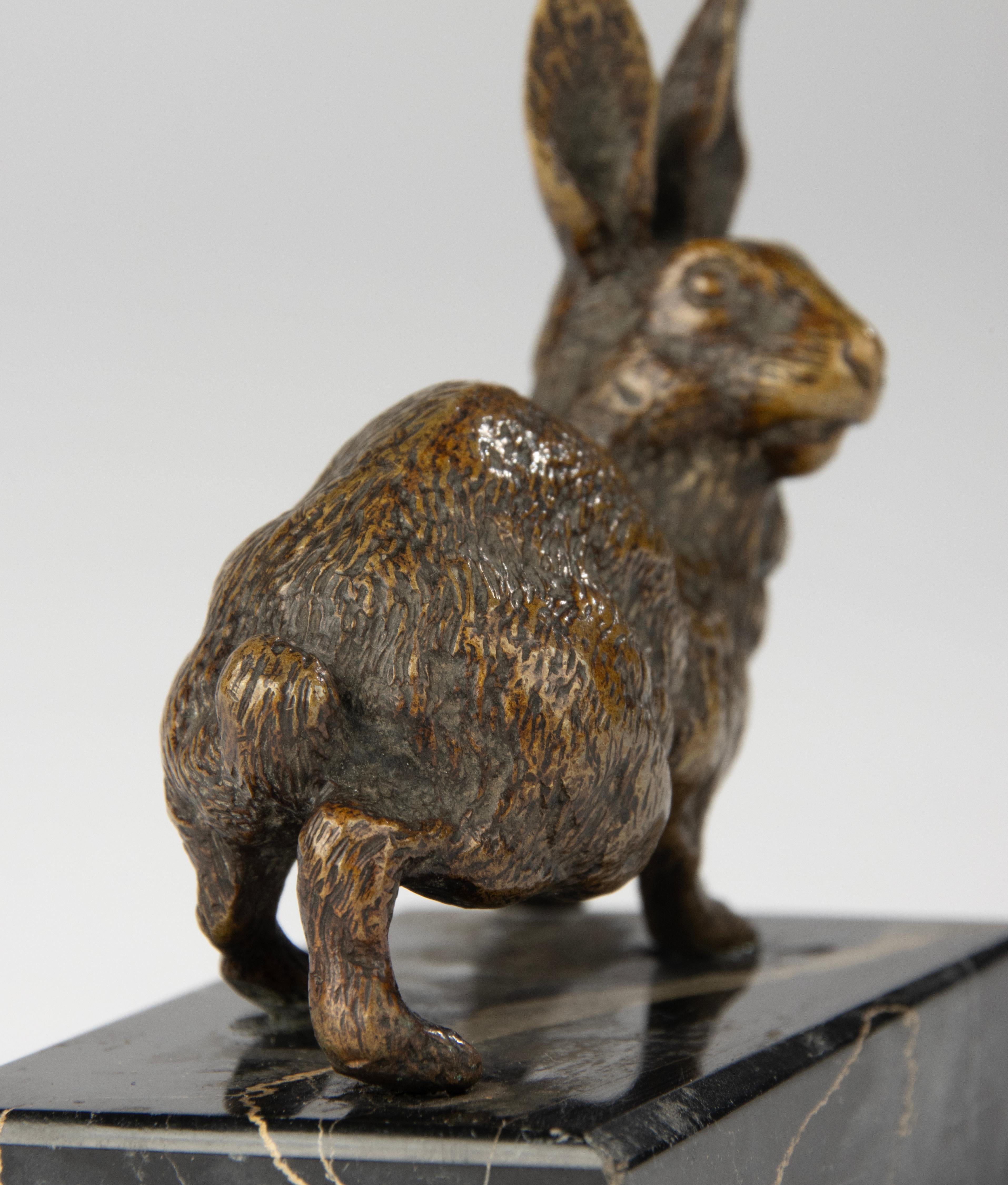 Scultura del XIX secolo - Bronzo - Lepre in corsa su base di marmo in vendita 6