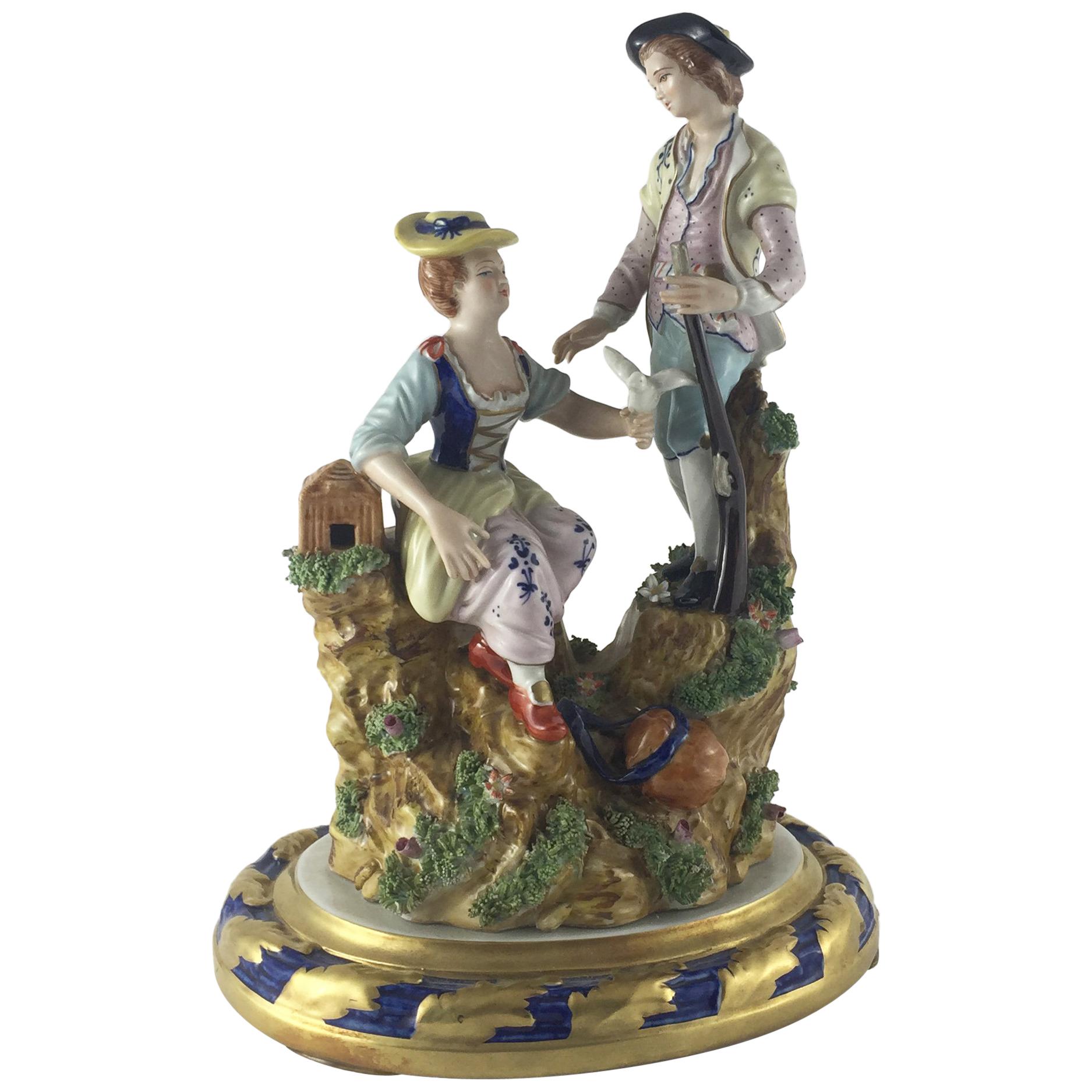 19th Century Sculpture Gilded and Polychrome Porcelain For Sale