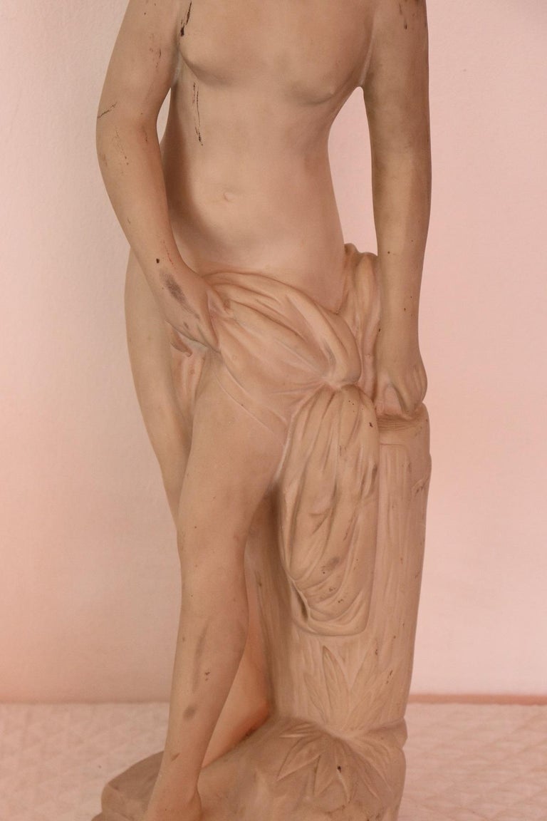 Italian 19th Century Sculpture in White Marble Dust of Carrara Nude of Woman For Sale