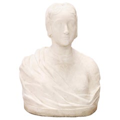 19th Century Sculpture in White Marble of Carrara Bust of a Noble Woman