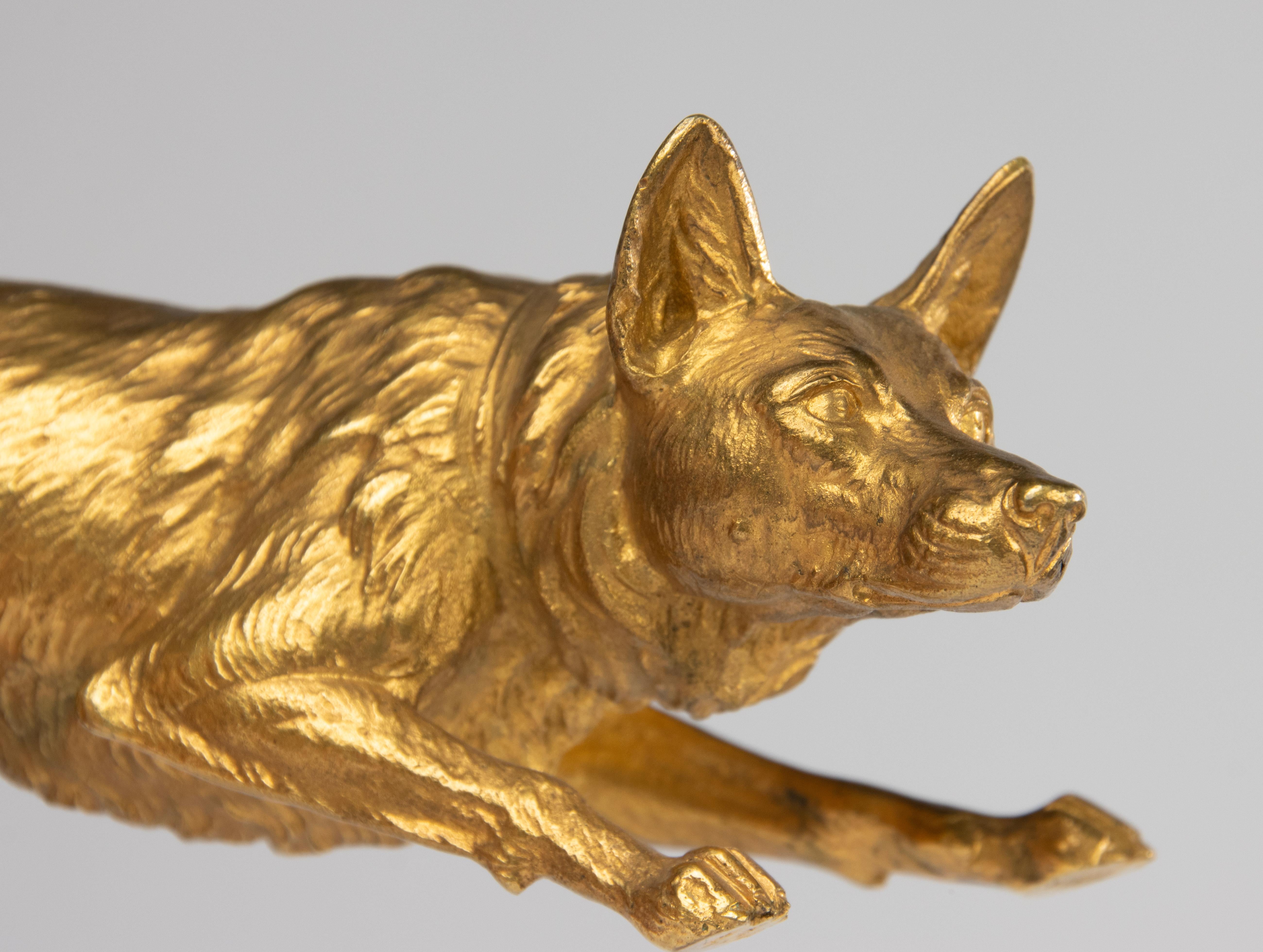 Skulptur eines belgischen Malinois-Schafs aus dem 19. Jahrhundert – Goldbronze vergoldete Bronze 5
