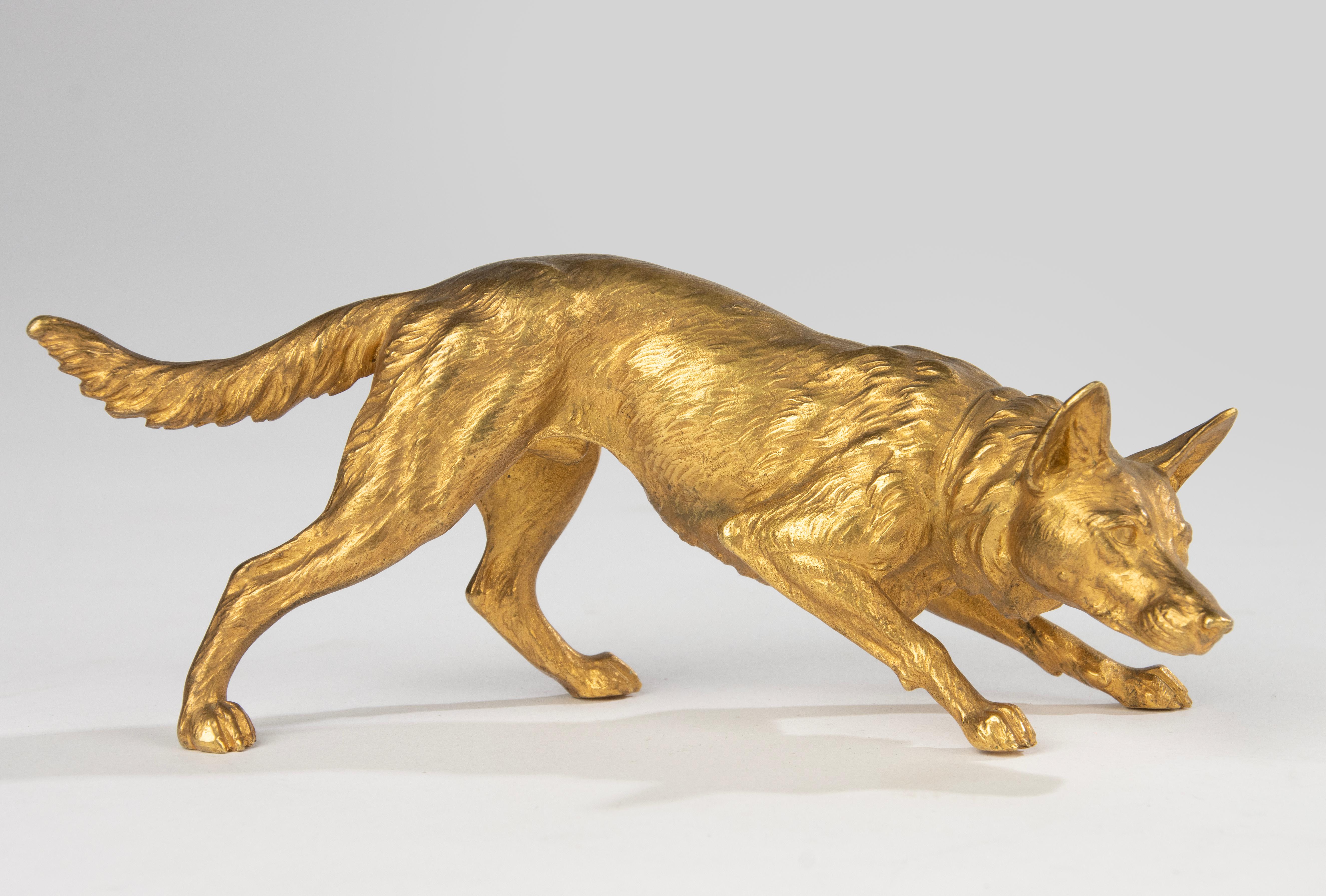 Skulptur eines belgischen Malinois-Schafs aus dem 19. Jahrhundert – Goldbronze vergoldete Bronze (Belle Époque)