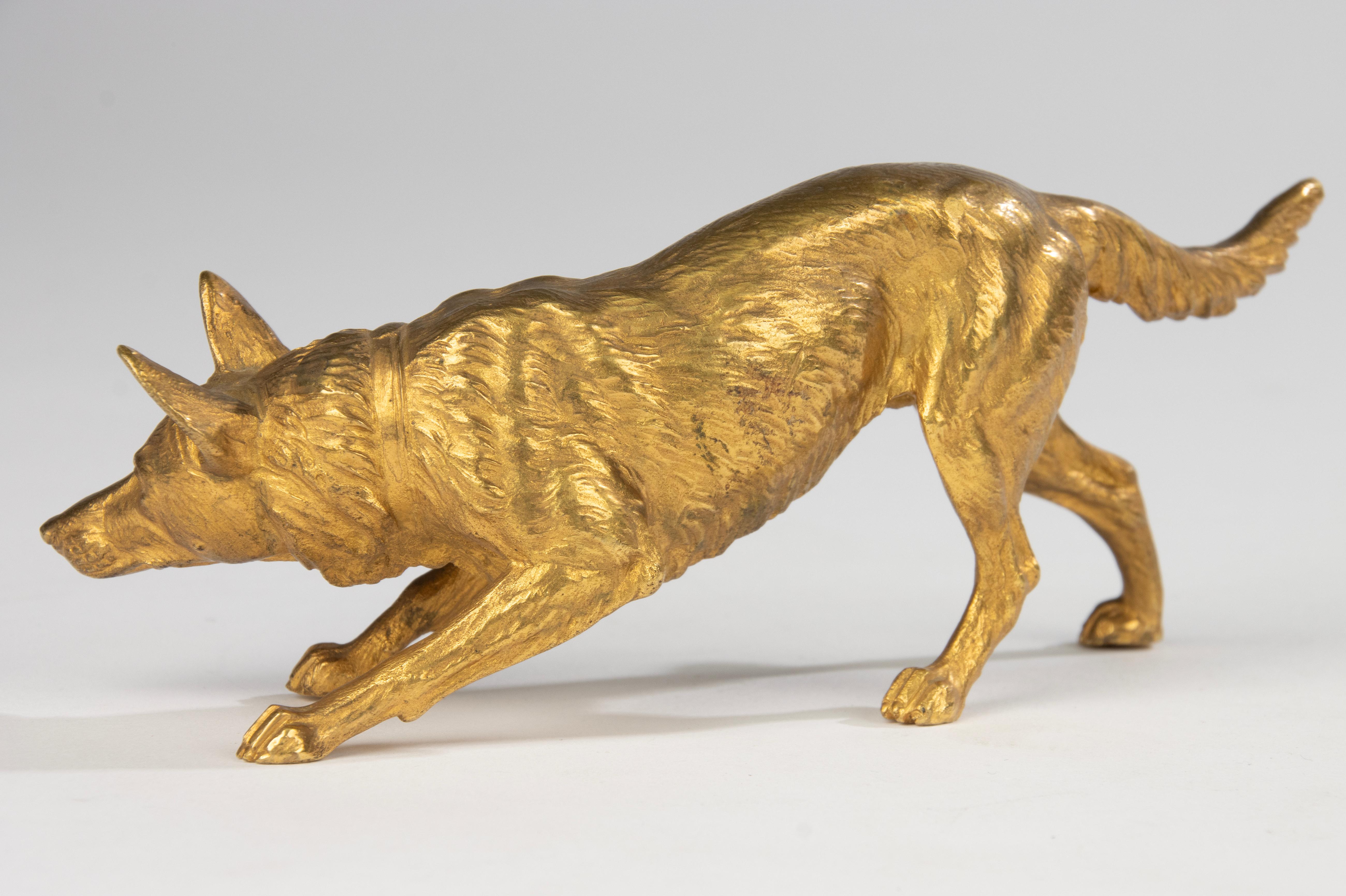 Skulptur eines belgischen Malinois-Schafs aus dem 19. Jahrhundert – Goldbronze vergoldete Bronze (Handgefertigt)