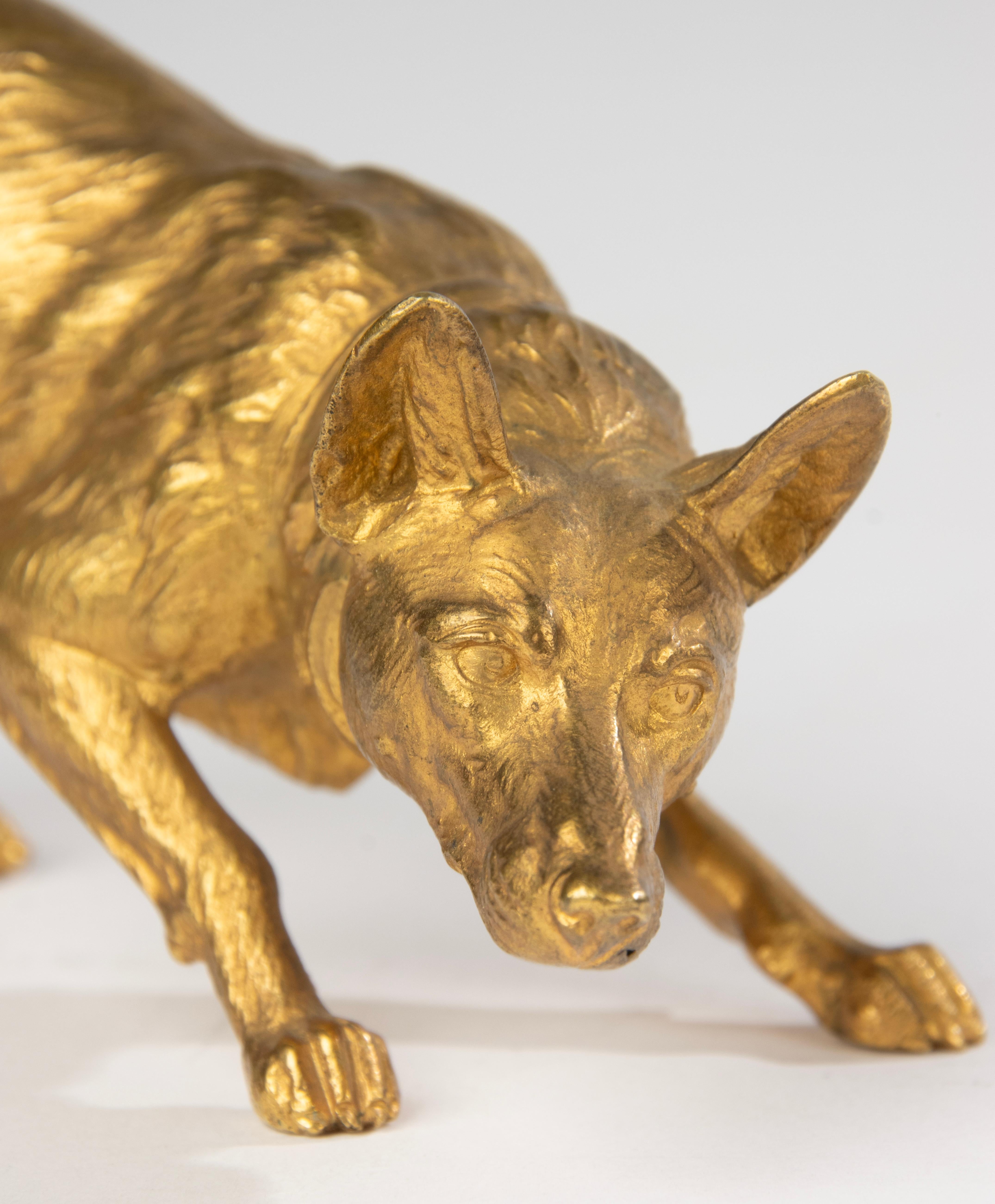 Skulptur eines belgischen Malinois-Schafs aus dem 19. Jahrhundert – Goldbronze vergoldete Bronze im Zustand „Gut“ in Casteren, Noord-Brabant