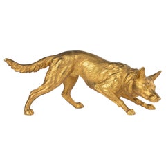 Skulptur eines belgischen Malinois-Schafs aus dem 19. Jahrhundert – Goldbronze vergoldete Bronze