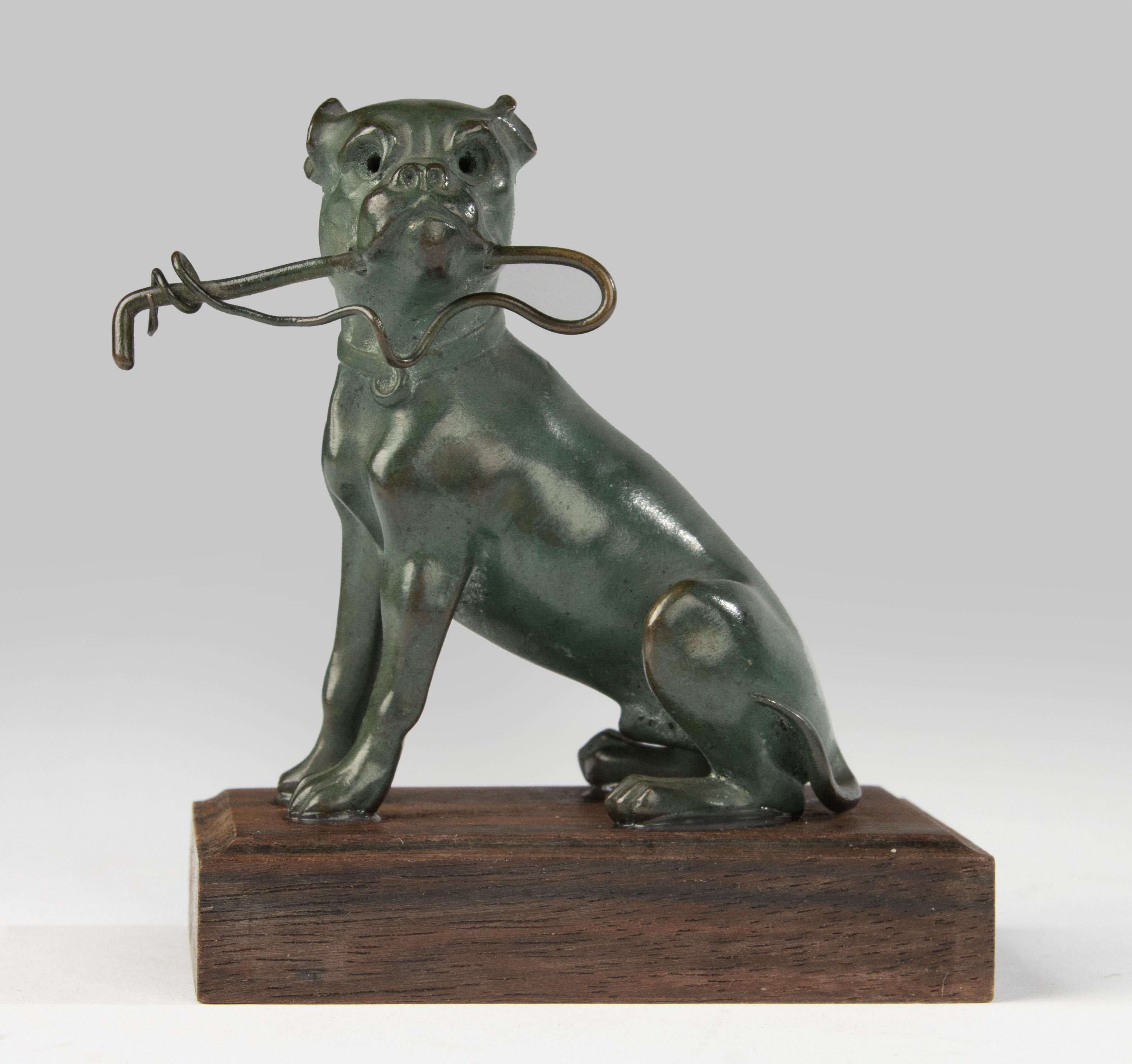 Hand-Crafted 19th Century Sculpture of a Bulldog - Green Patina - Animal Sculpture For Sale