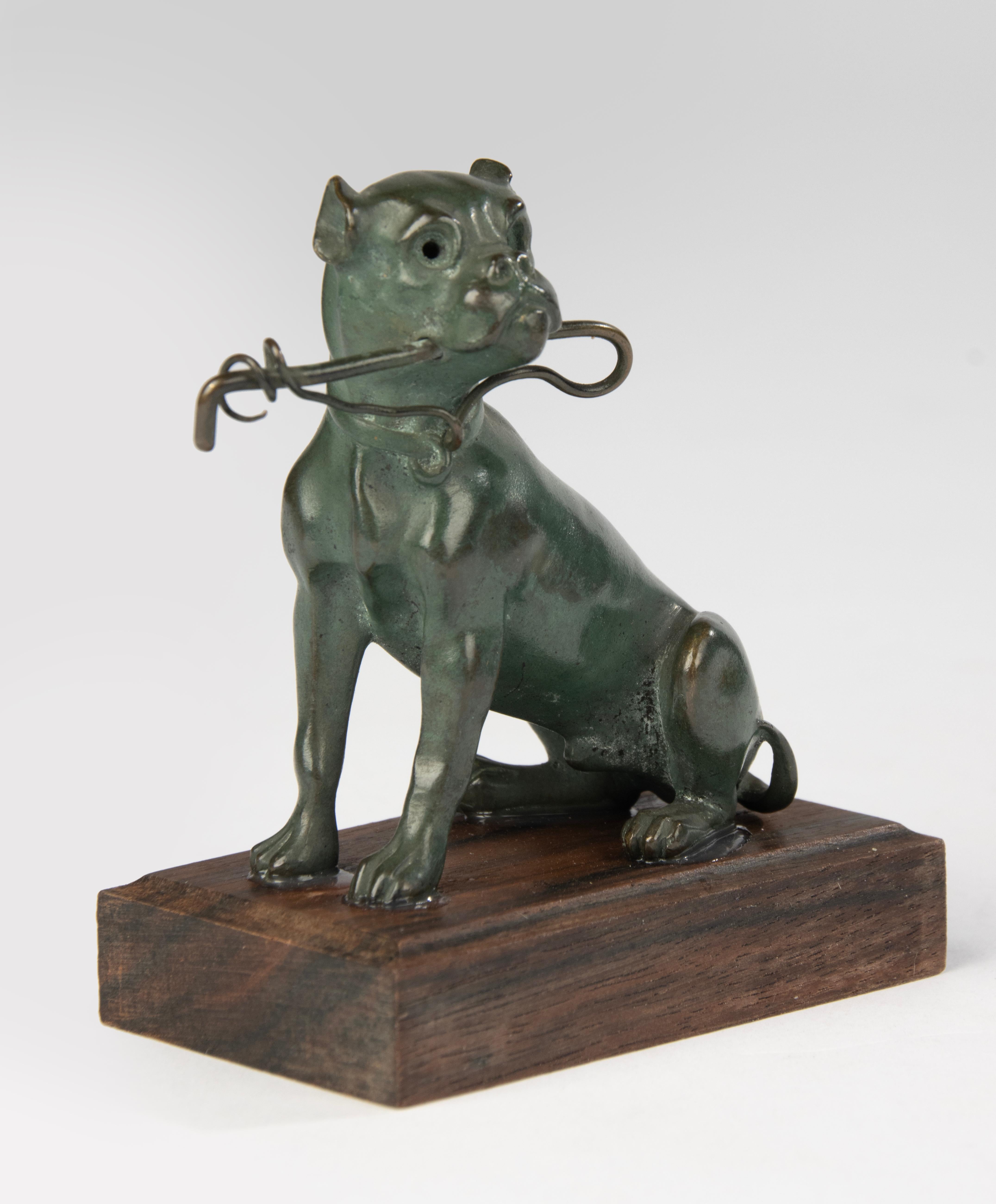 Late 19th Century 19th Century Sculpture of a Bulldog - Green Patina - Animal Sculpture For Sale