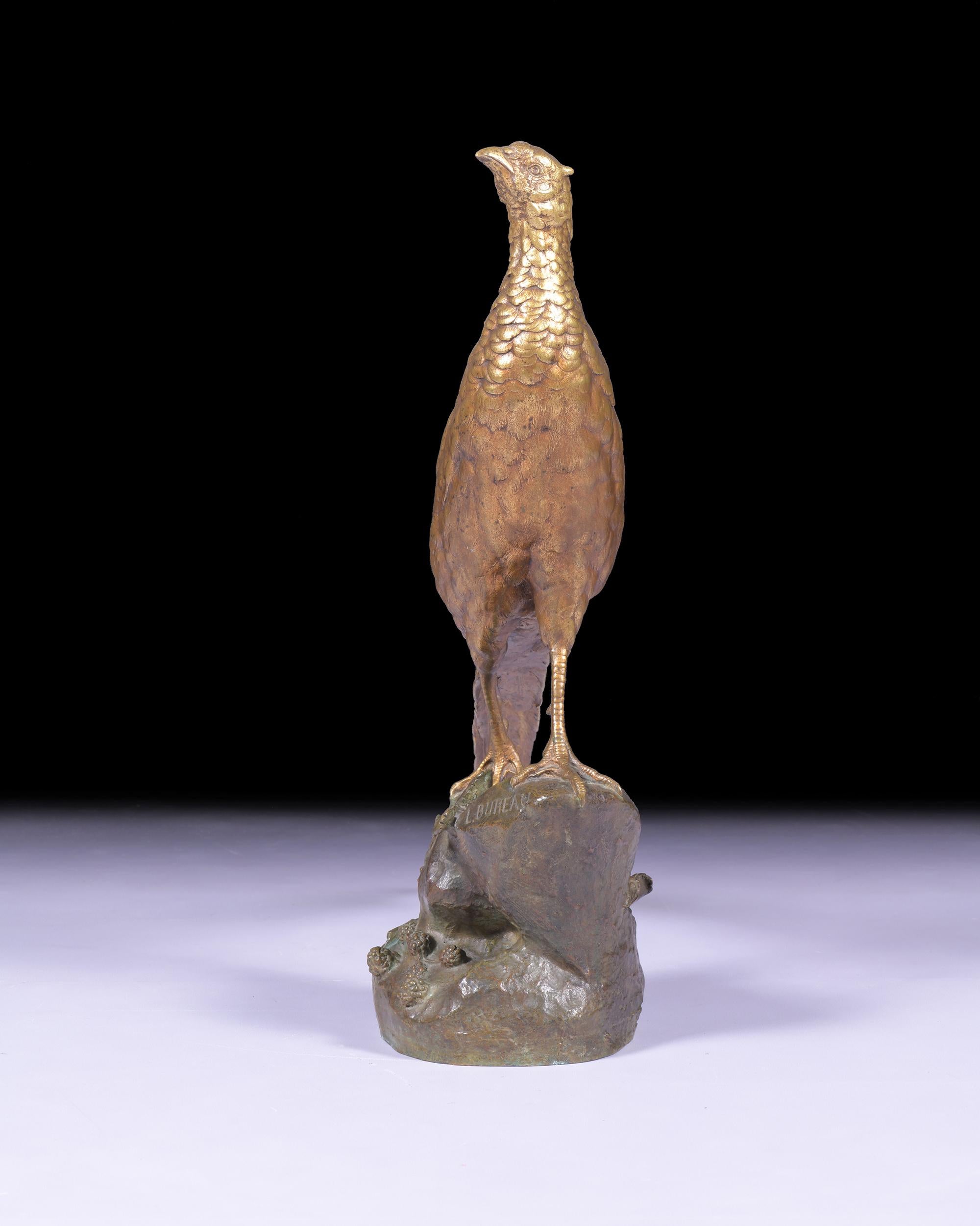 Hand-Crafted 19th Century Sculpture Of A Pheasant By  French Sculptor Leon Bureau For Sale
