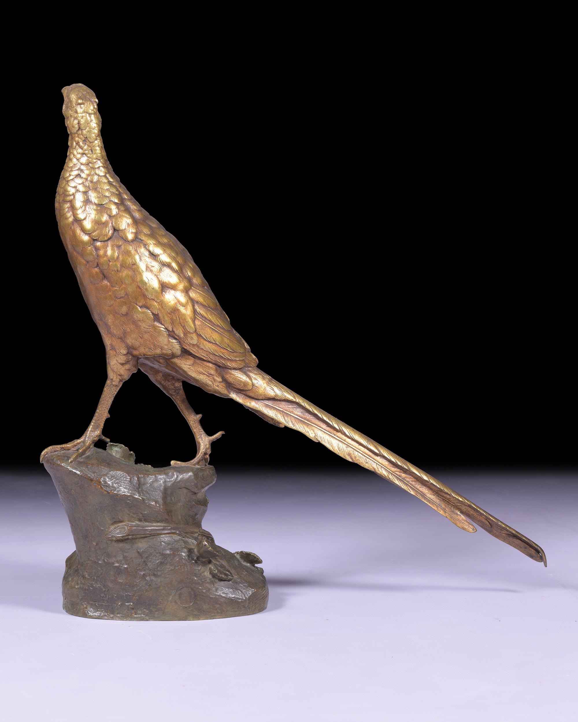 Hand-Crafted 19th Century Sculpture Of A Pheasant By  French Sculptor Leon Bureau For Sale