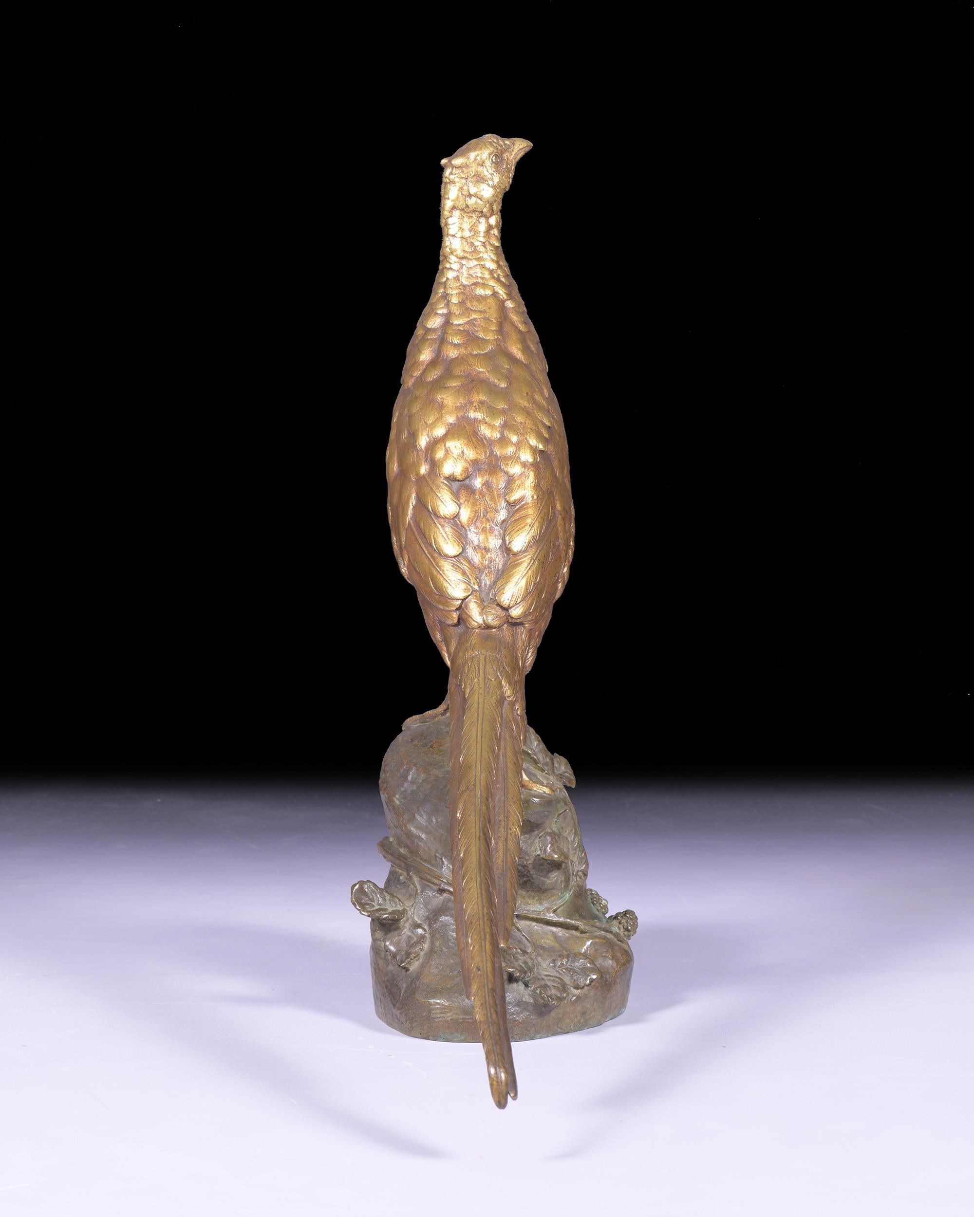 Bronze 19th Century Sculpture Of A Pheasant By  French Sculptor Leon Bureau For Sale