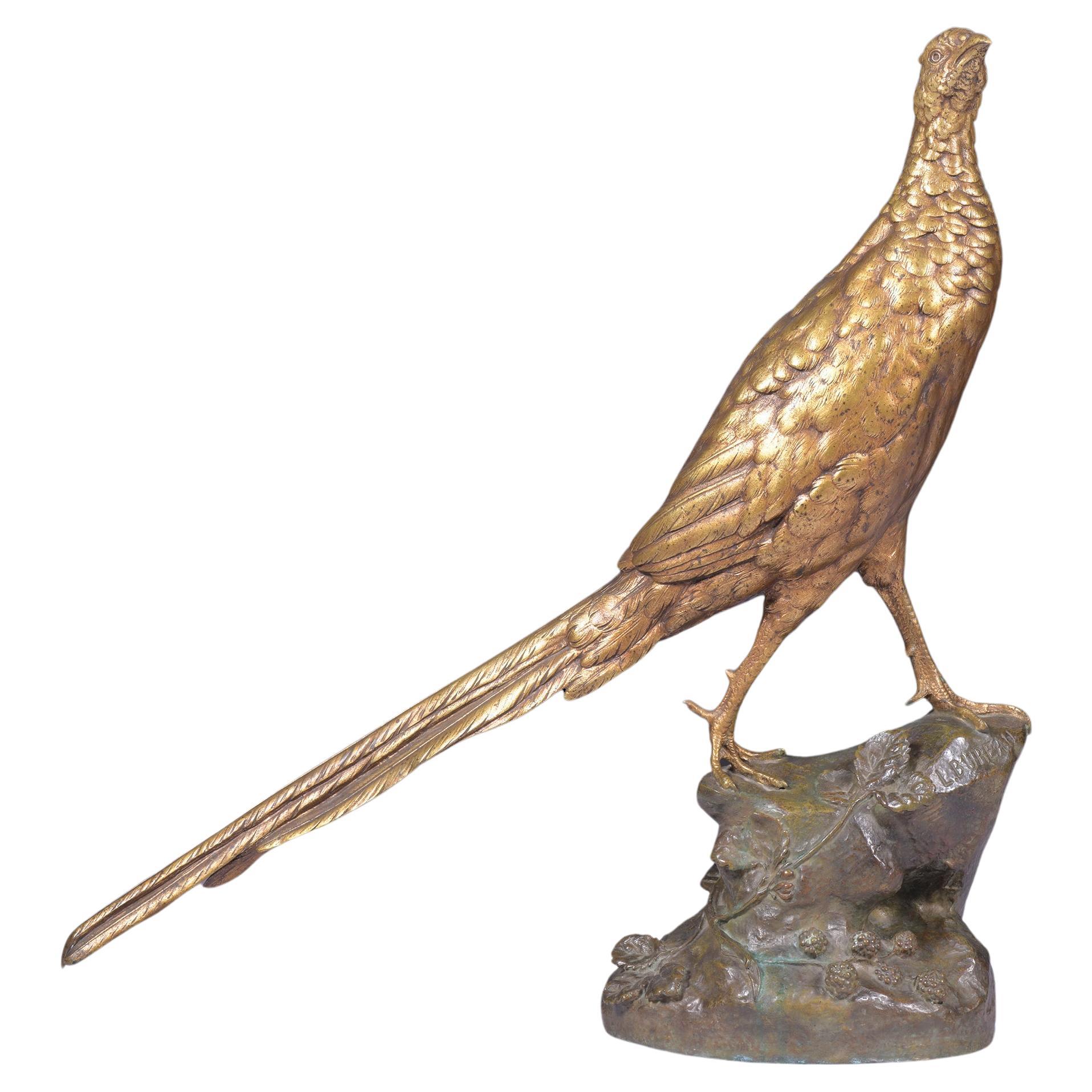 19th Century Sculpture Of A Pheasant By  French Sculptor Leon Bureau For Sale