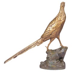 19th Century Sculpture Of A Pheasant By  French Sculptor Leon Bureau