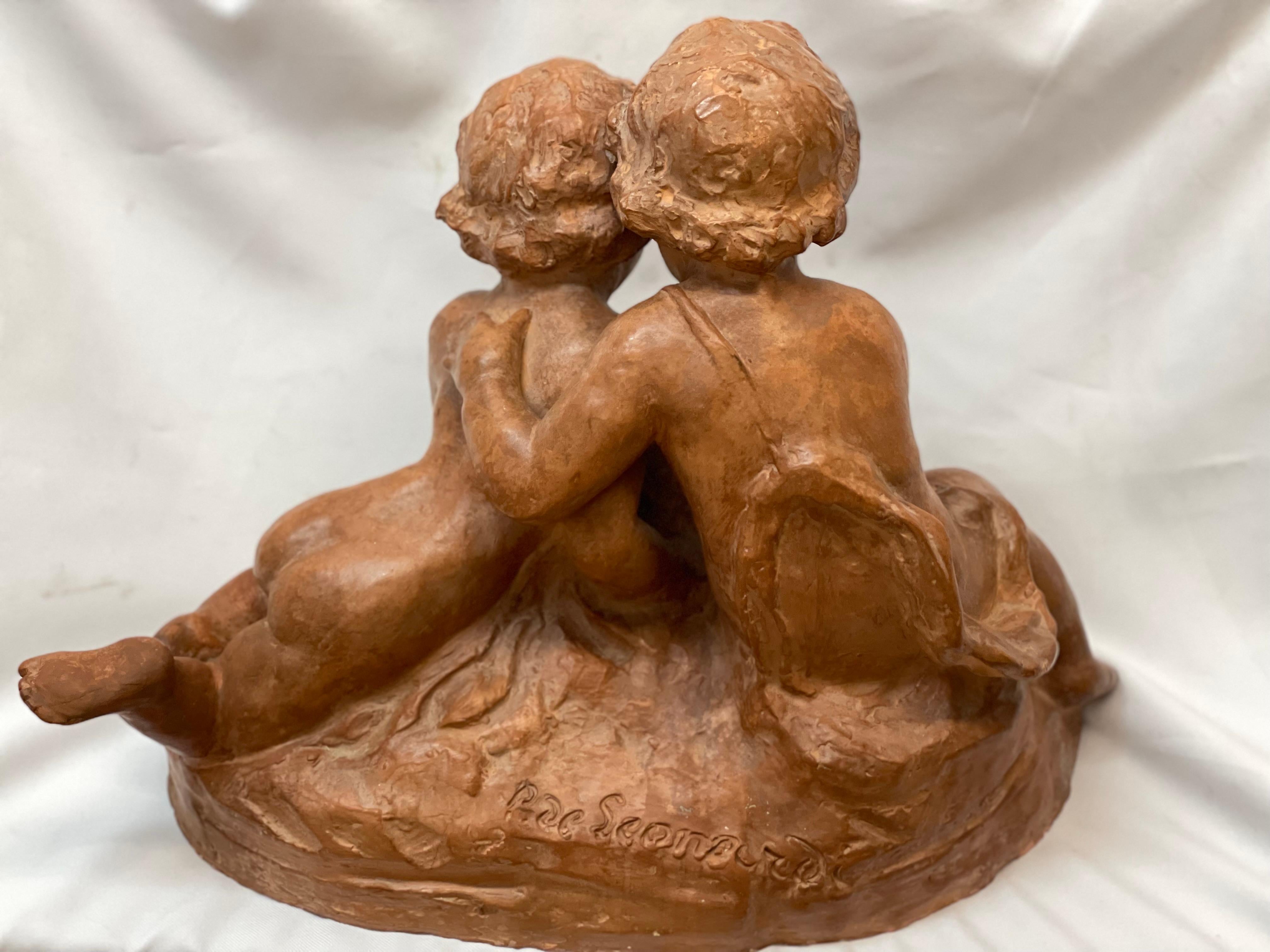 19th century sculpture of young children pouring water signed  For Sale 1