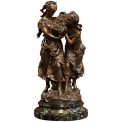 19th Century Sculpture on Marble Base "Les Vendanges" Signed H. Moreau