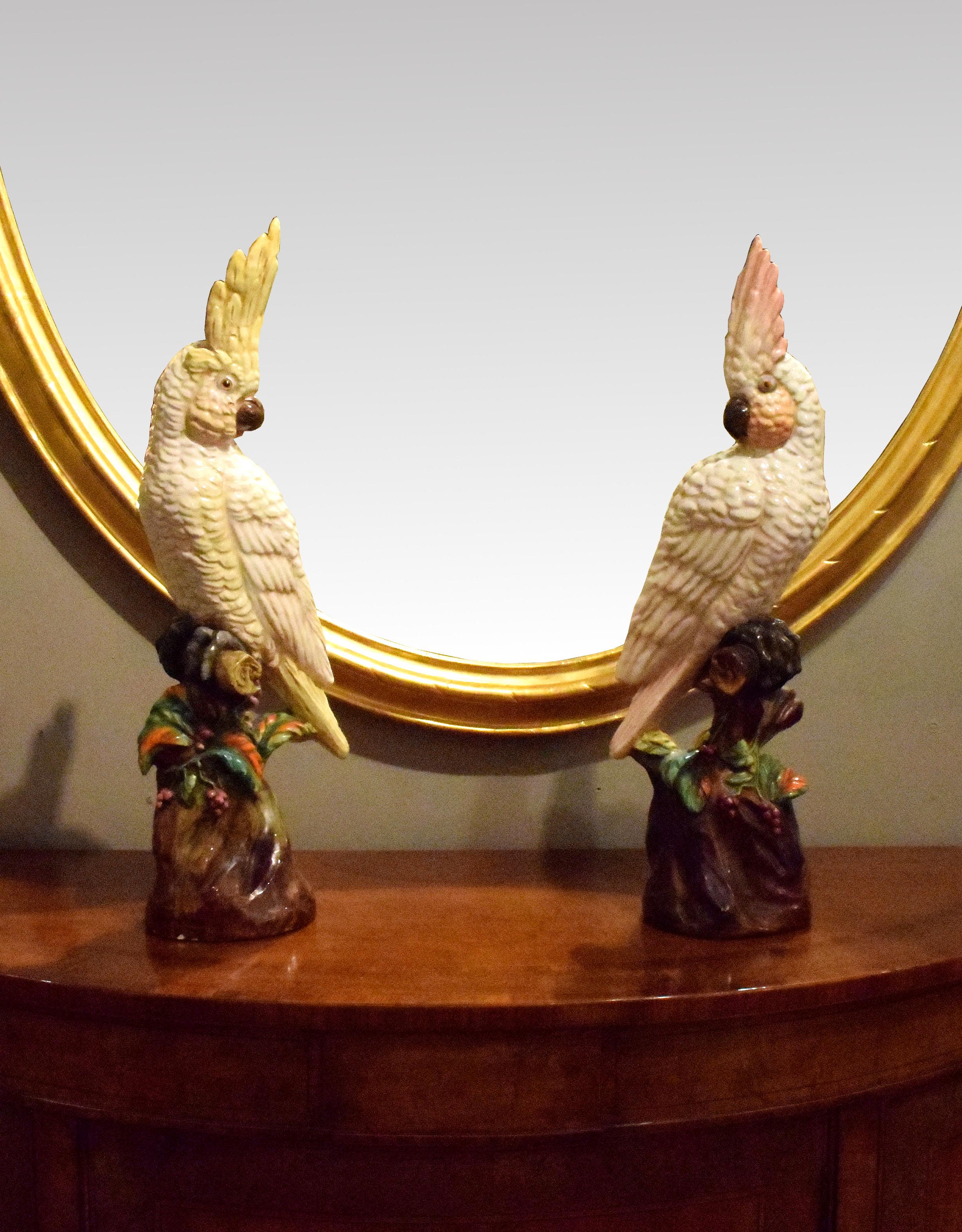 High Victorian 19th Century Ceramic Animalier Sculpture of a Pair of Cockatoos