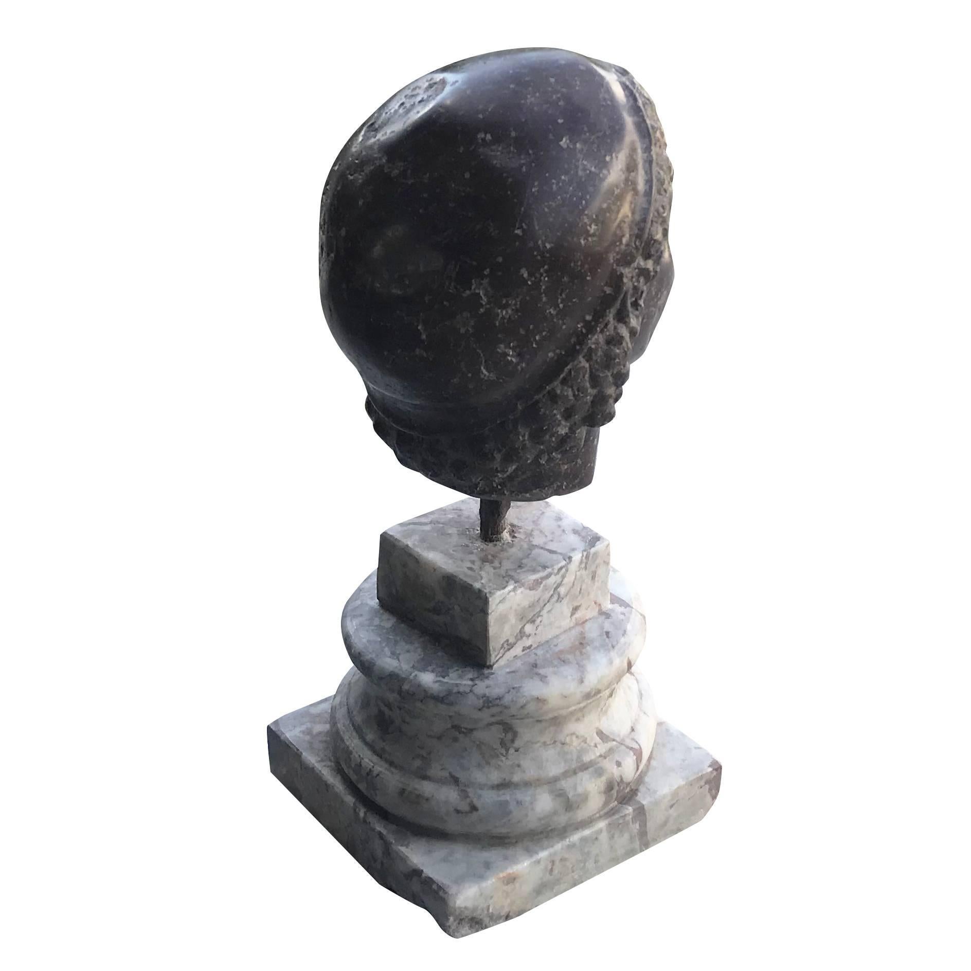 Hand-Crafted 19th Century Italian Antique Carrara Marble Sculptured Head