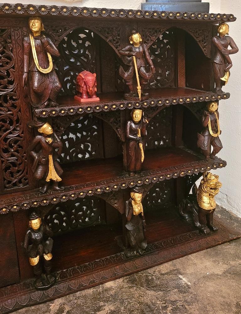 19th Century SE Asian Highly Carved Wooden and Gilded Floor/Wall Cabinet For Sale 3
