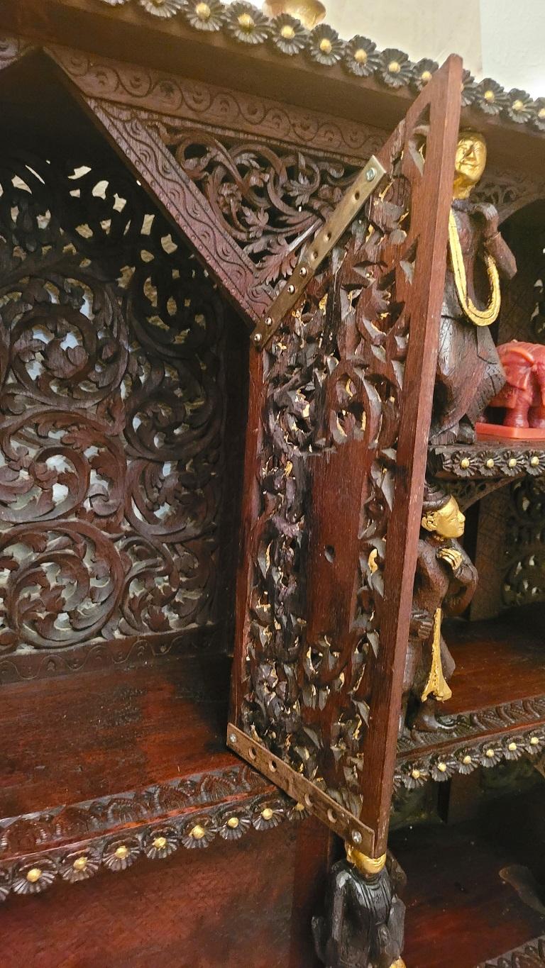 19th Century SE Asian Highly Carved Wooden and Gilded Floor/Wall Cabinet For Sale 7