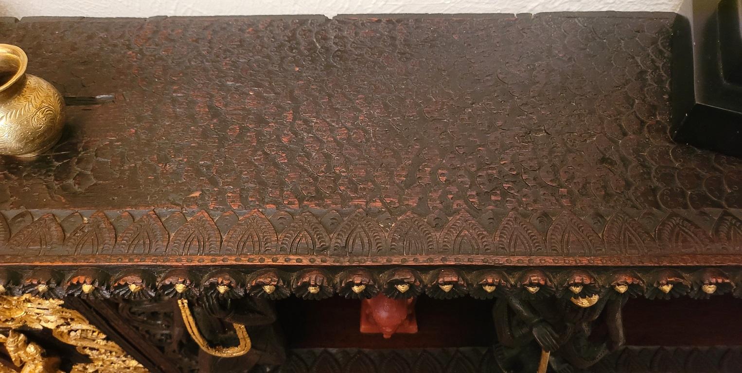 19th Century SE Asian Highly Carved Wooden and Gilded Floor/Wall Cabinet For Sale 10