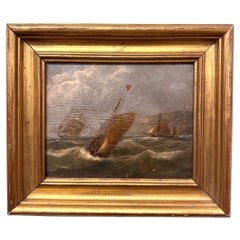 Paesaggio marino del XIX secolo Olio su tavola