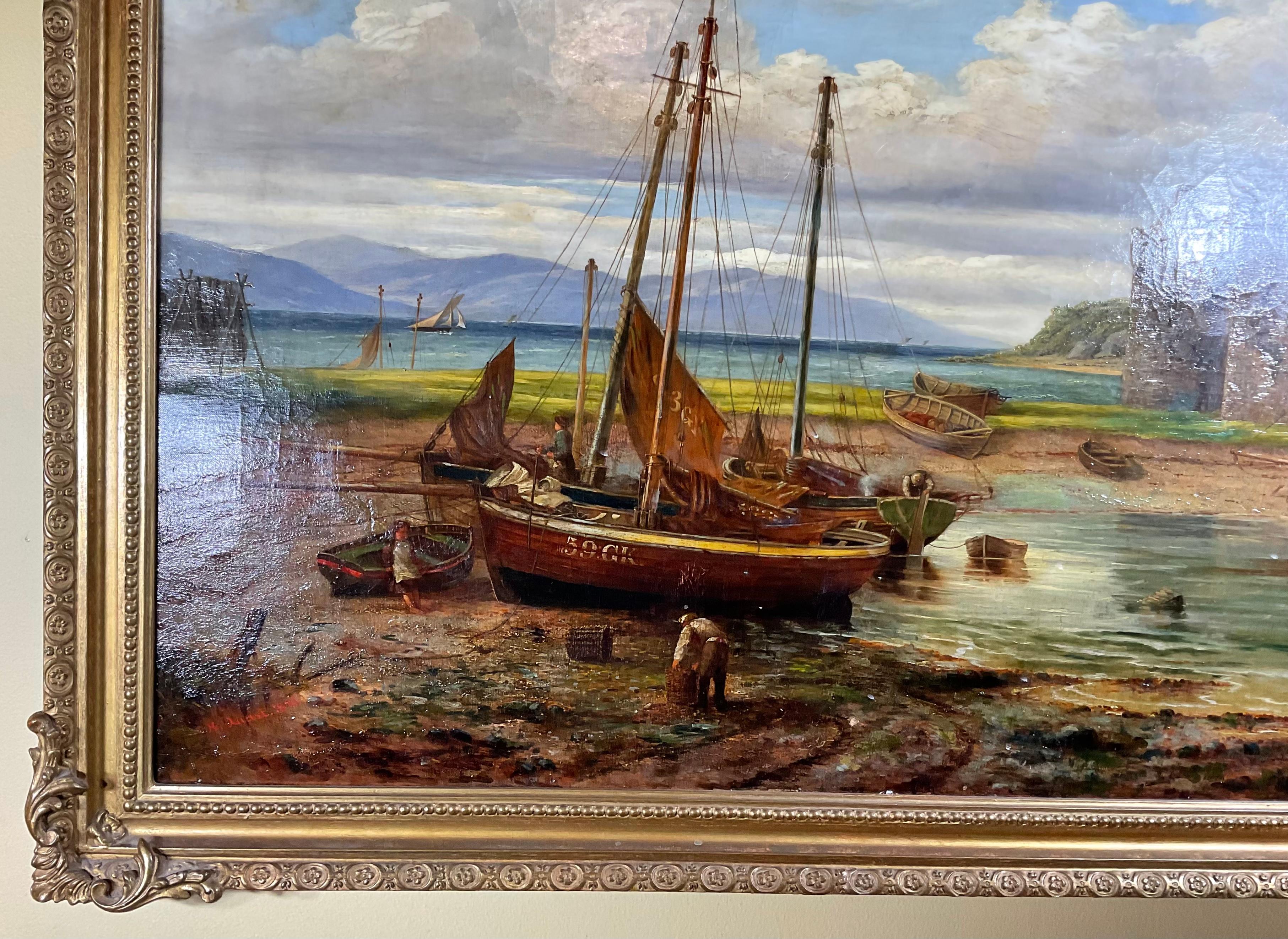 European 19th Century Seascape Oil Painting of Ships Off the Coast, Signed H.Quast